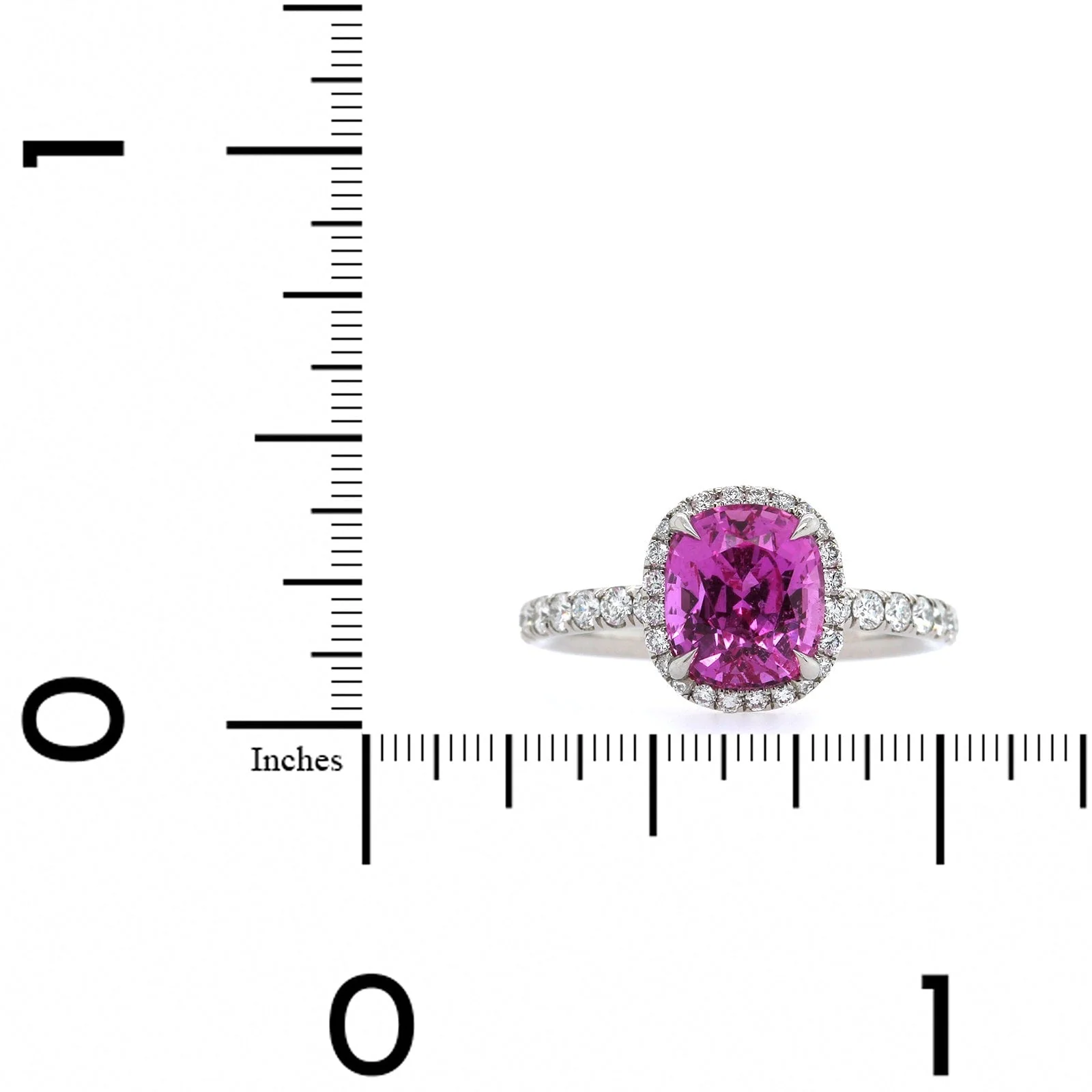 Platinum Cushion Pink Sapphire and Diamond Halo Ring - Image 3
