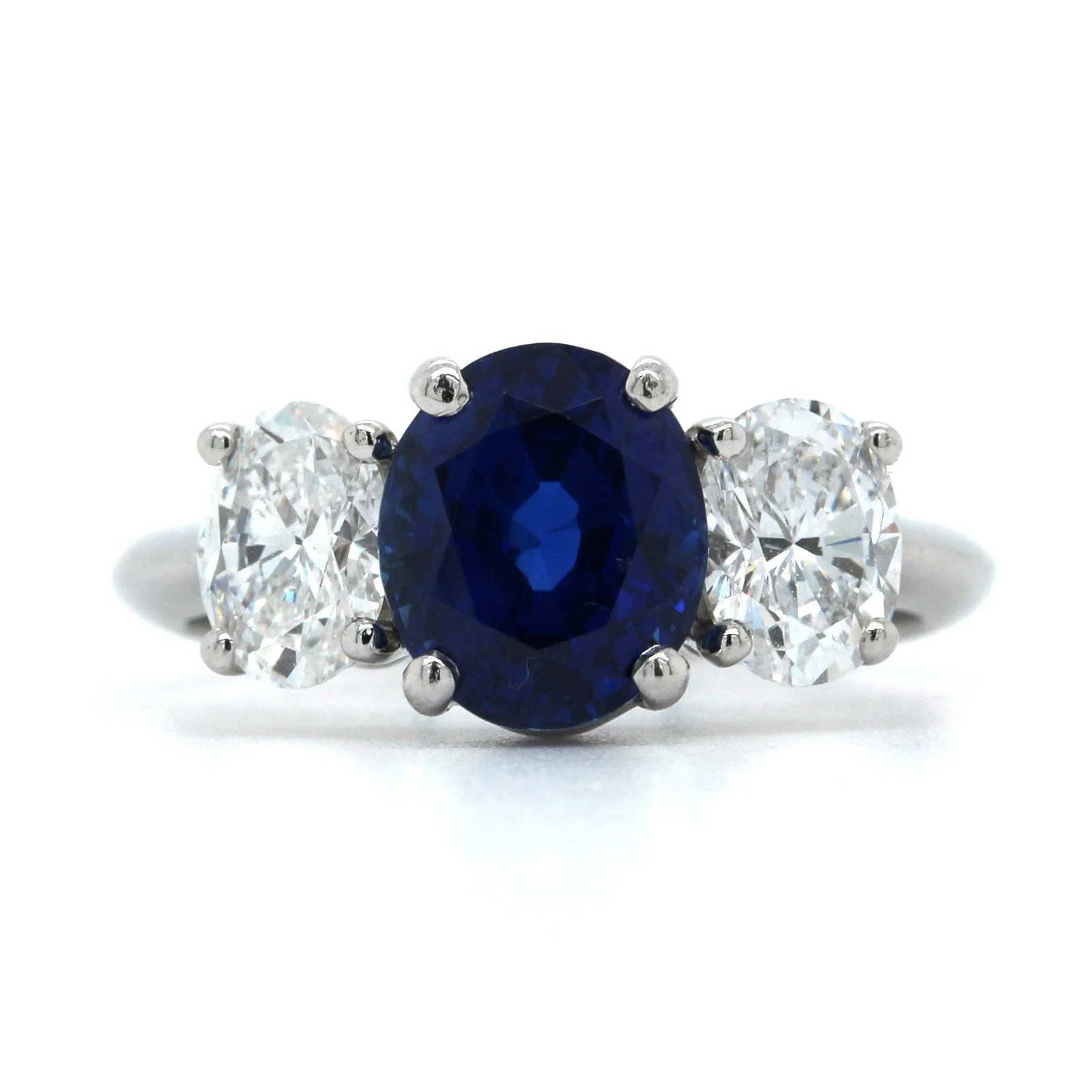 Platinum Blue Sapphire and Diamond 3 Stone Ring