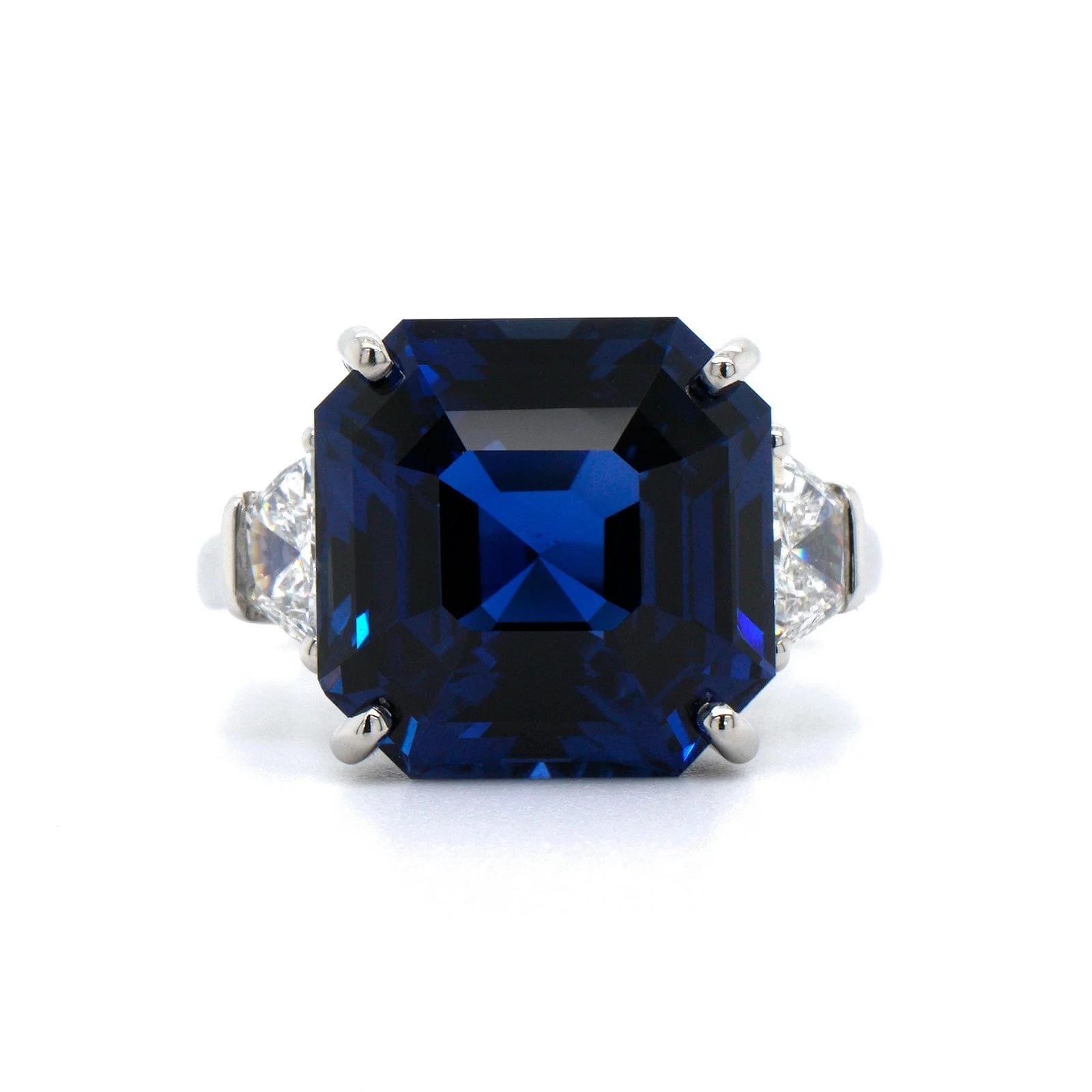 Oscar Heyman Platinum 3 Stone Sapphire & Diamond Ring - Image 4