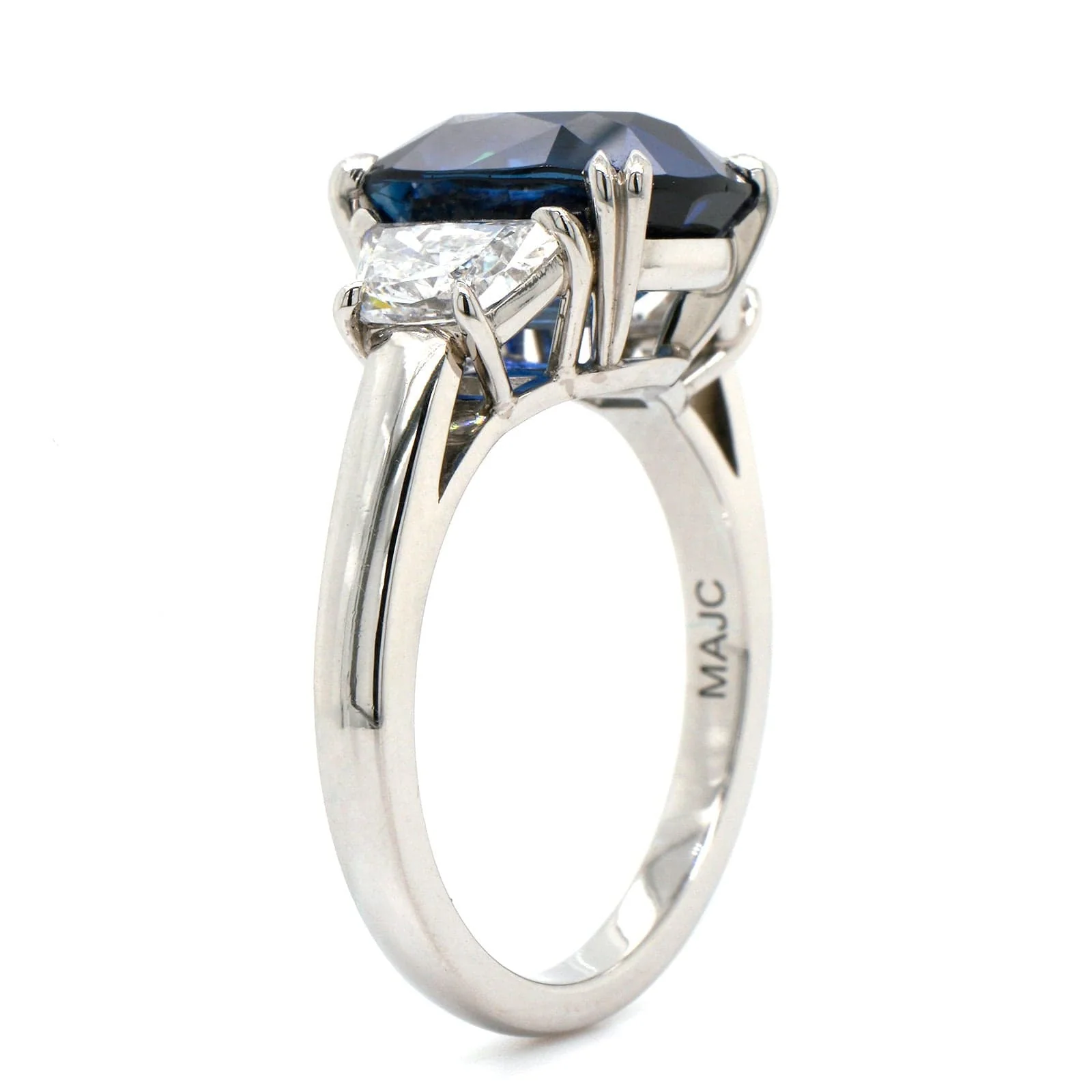 Platinum 3 Stone Sapphire and Diamond Ring - Image 2