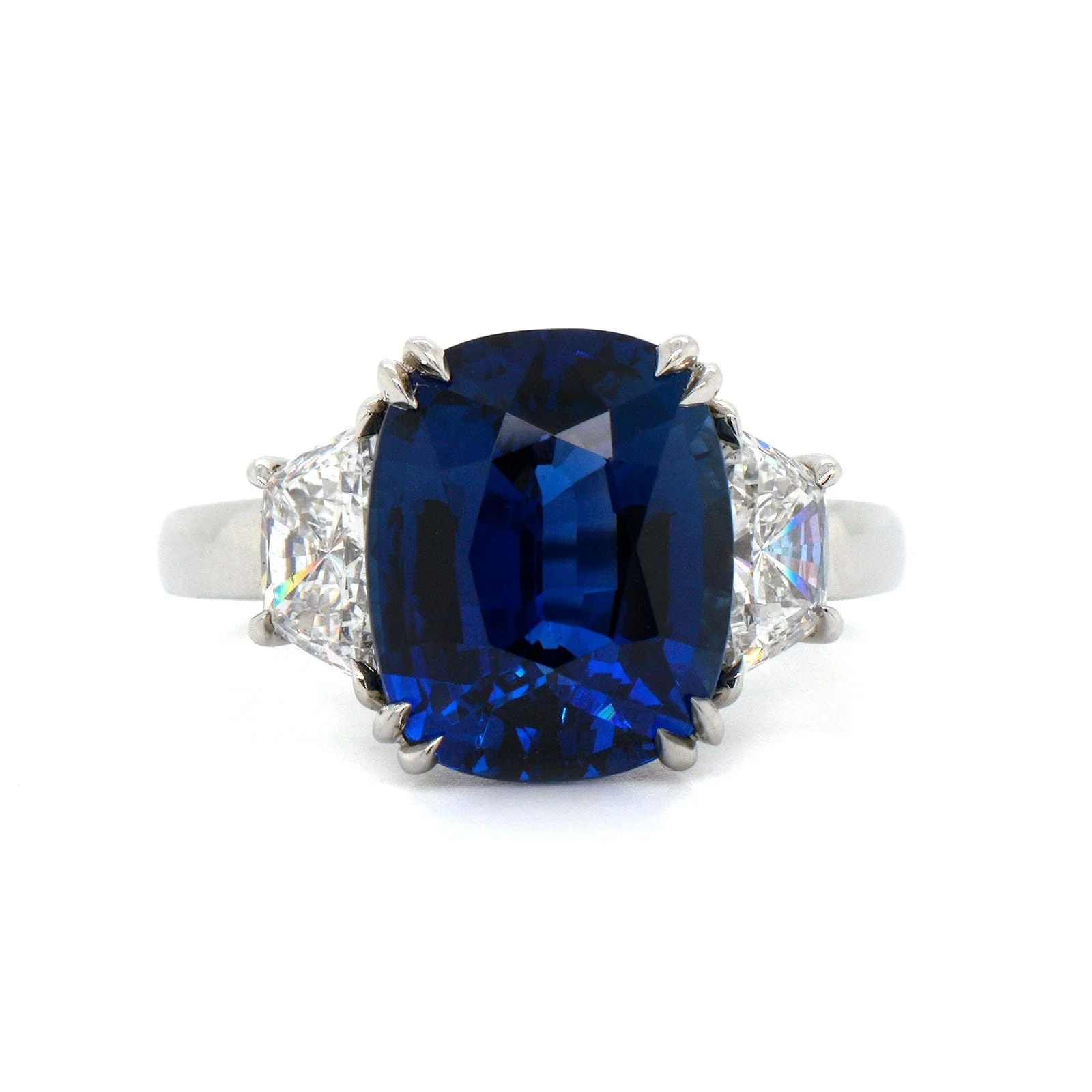 Platinum 3 Stone Sapphire and Diamond Ring - Image 4
