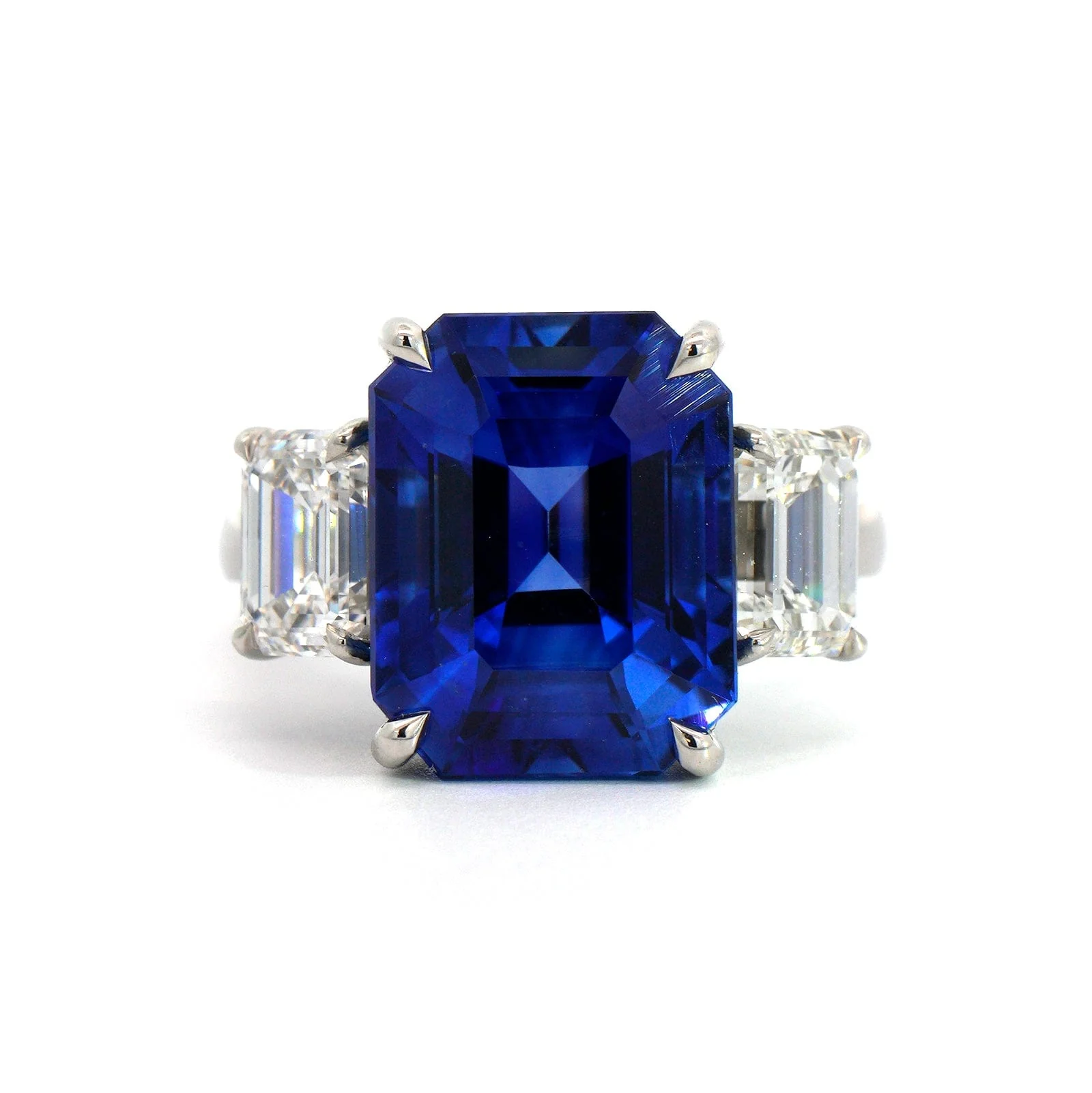 Platinum 3 Stone Sapphire & Diamond Ring - Image 4