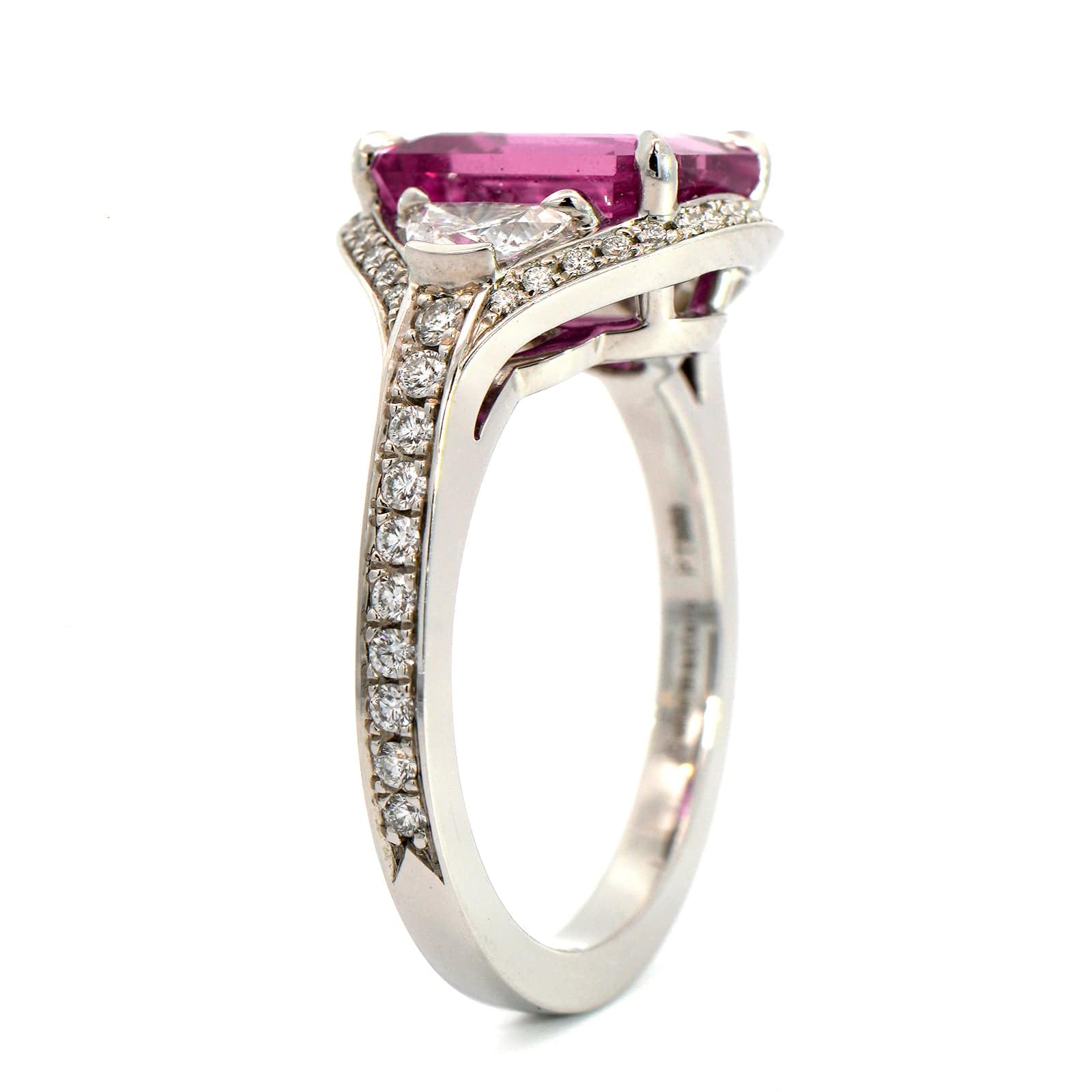 Platinum 3 Stone Pink Sapphire & Diamond Ring - Image 2
