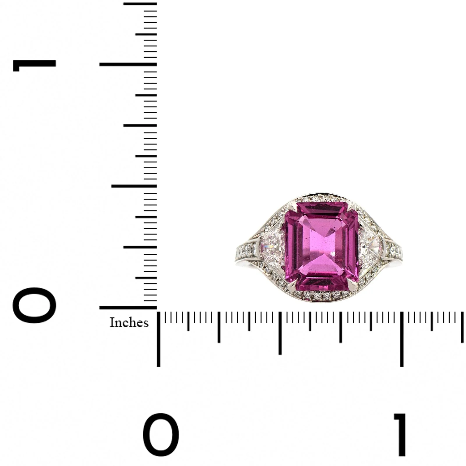 Platinum 3 Stone Pink Sapphire & Diamond Ring - Image 3
