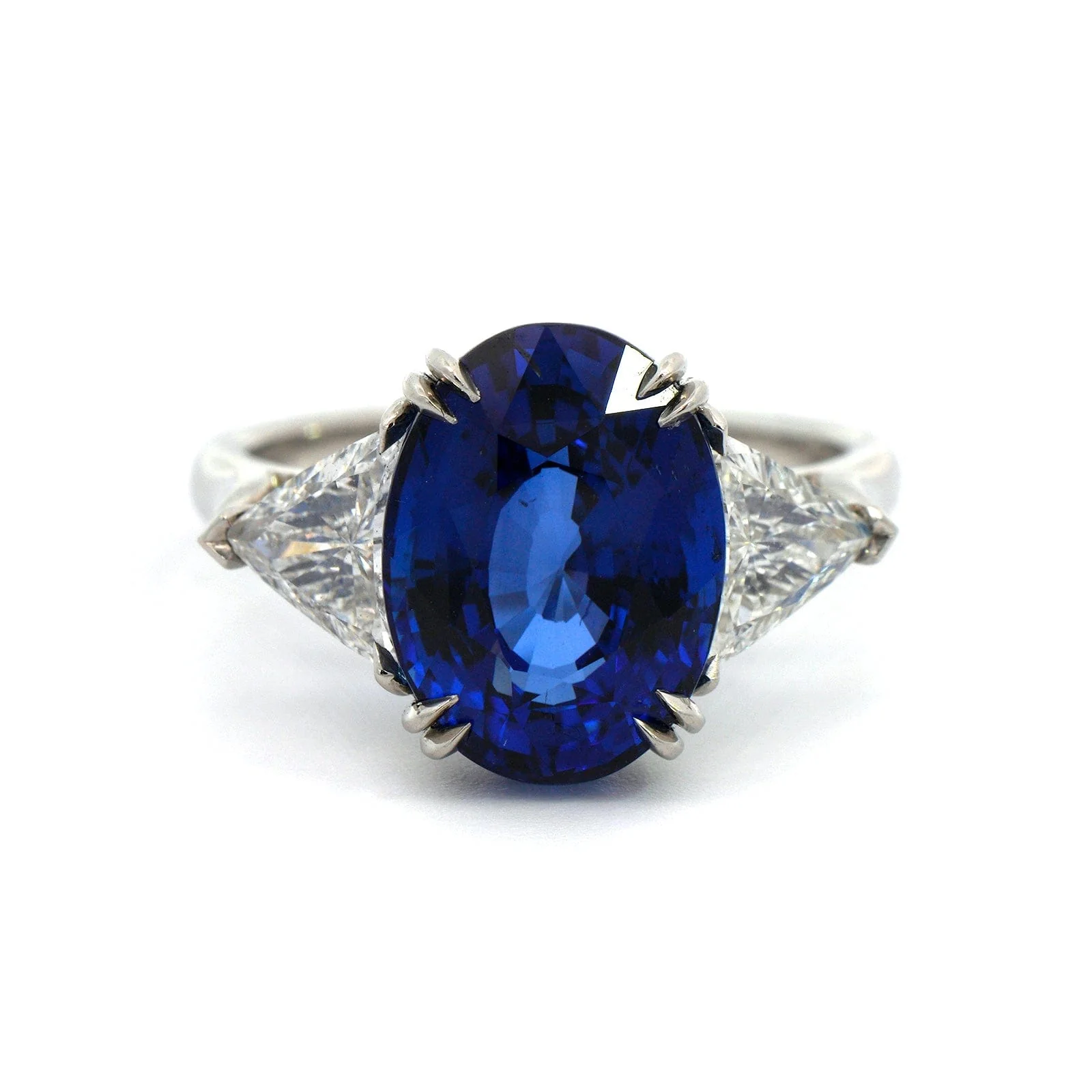 Platinum Oval Cut Sapphire and Diamond 3 Stone Ring