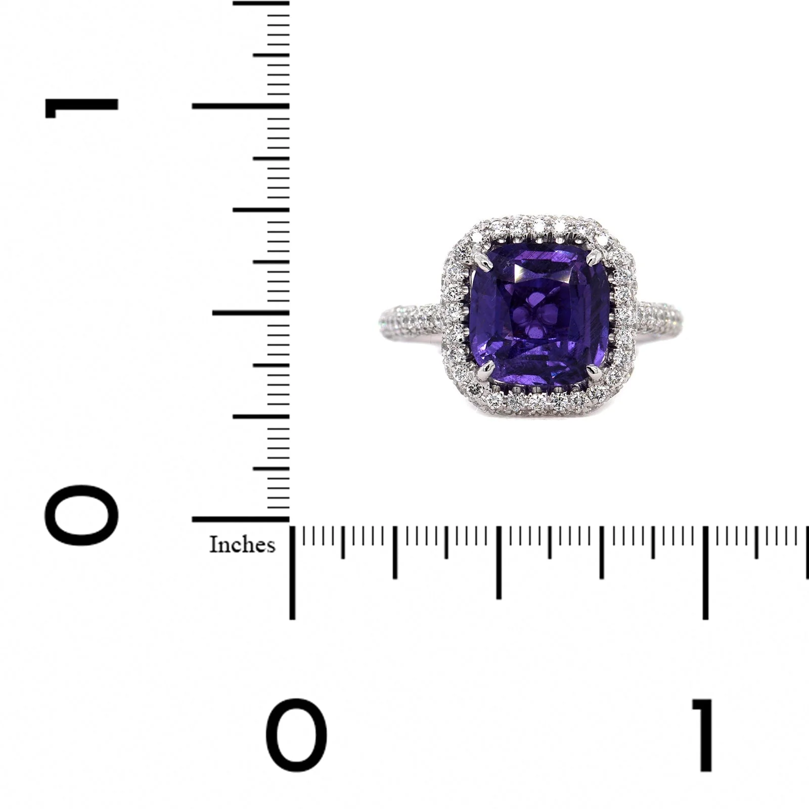 Platinum Cushion Cut Sapphire and Diamond Halo Ring - Image 4