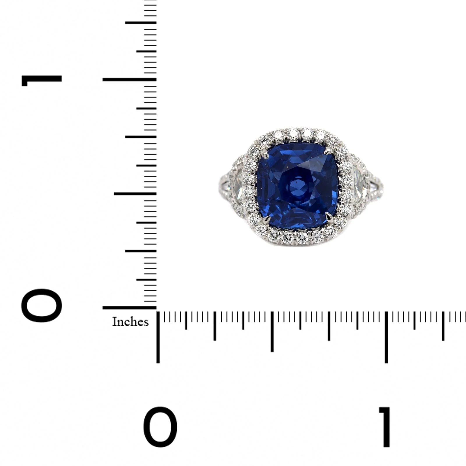 Platinum Cushion Cut Sapphire and Diamond Halo Ring - Image 4