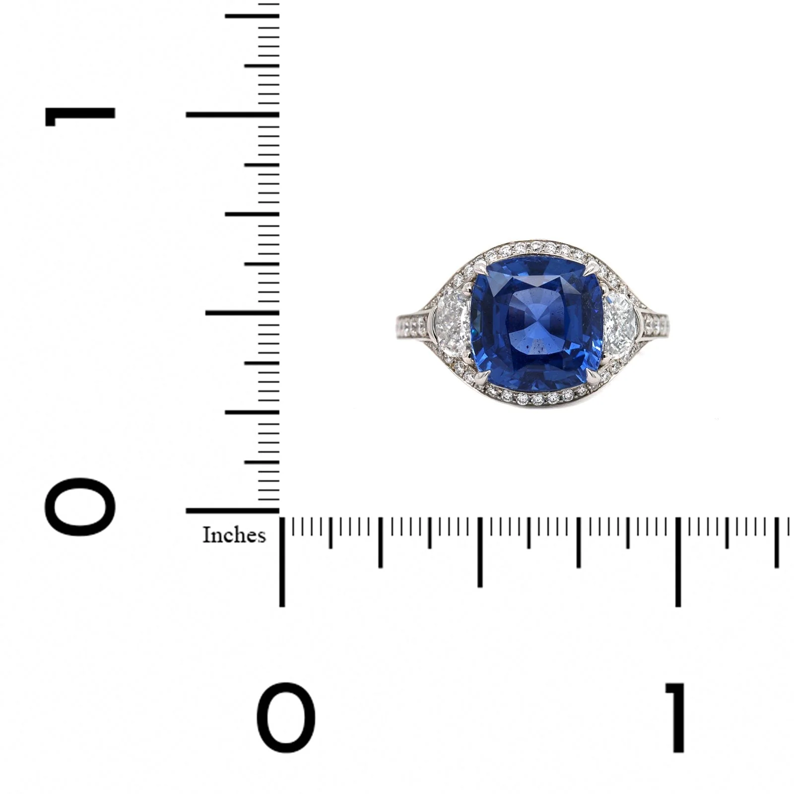 Platinum Cushion Cut Sapphire and Diamond Halo Ring - Image 4