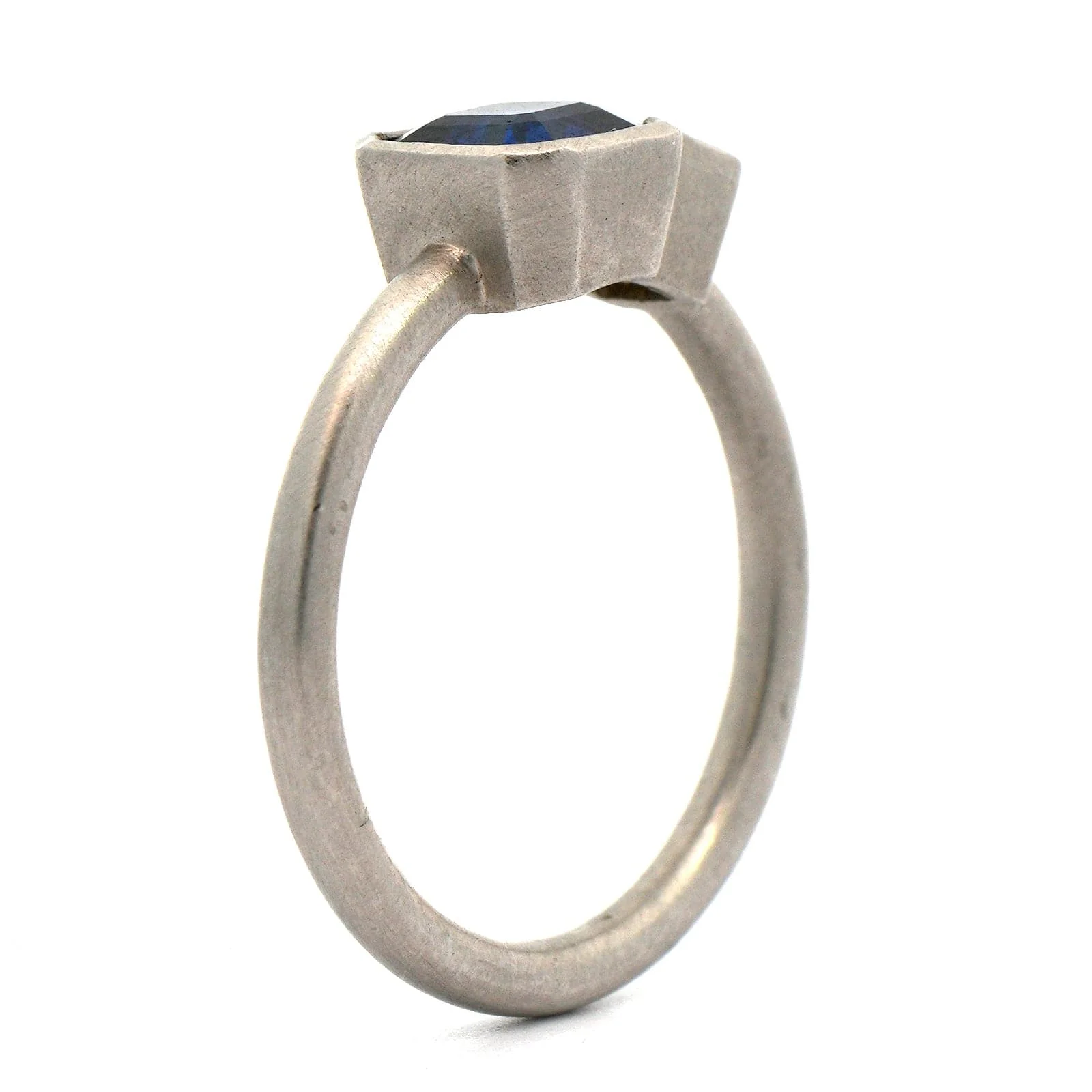 Platinum 2 Stone Asscher Cut Sapphire and Diamond Ring - Image 2