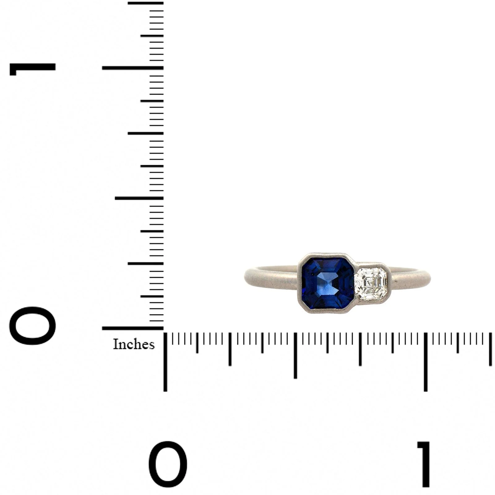 Platinum 2 Stone Asscher Cut Sapphire and Diamond Ring - Image 3