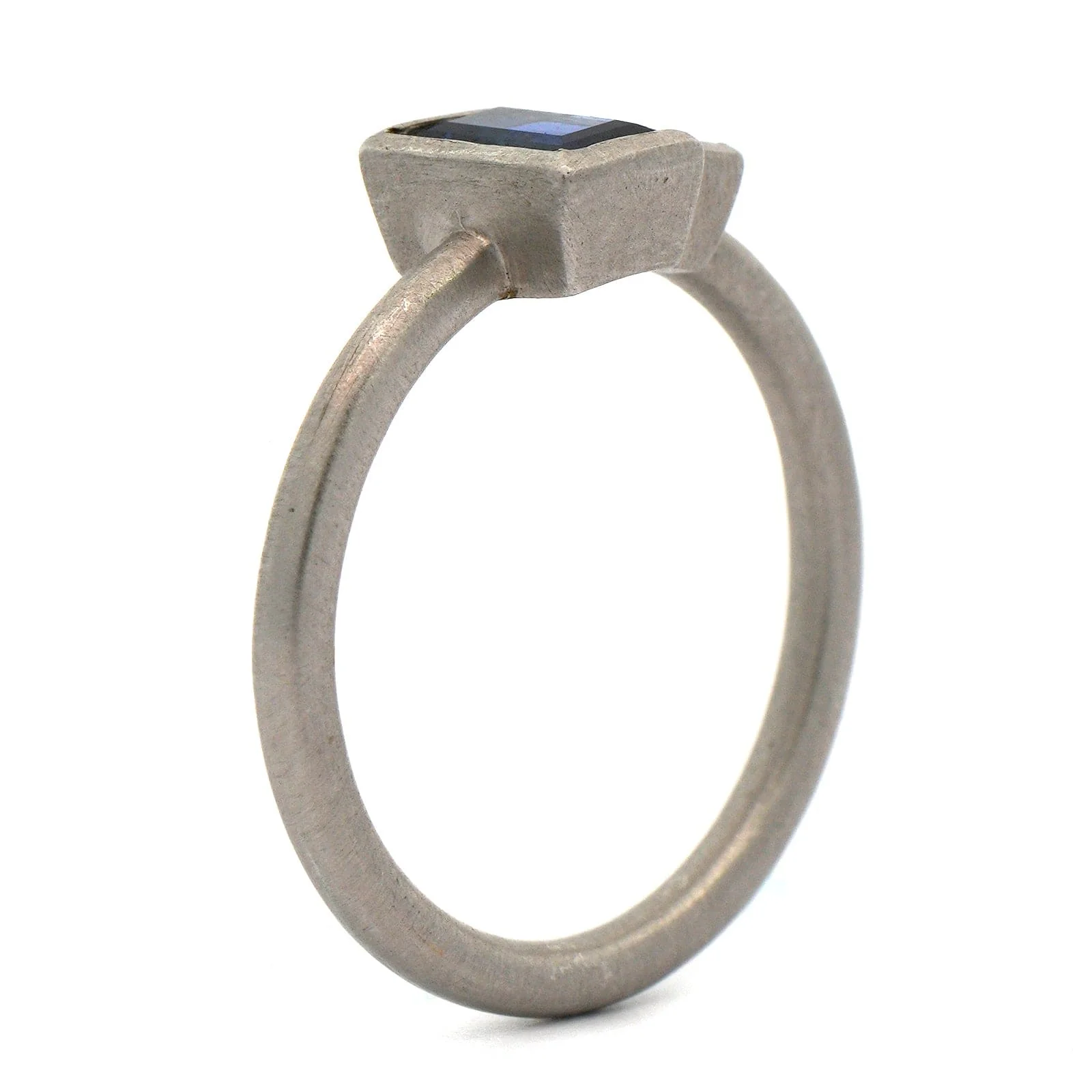 Platinum 2 Stone Baguette Cut Sapphire and Diamond Ring - Image 2
