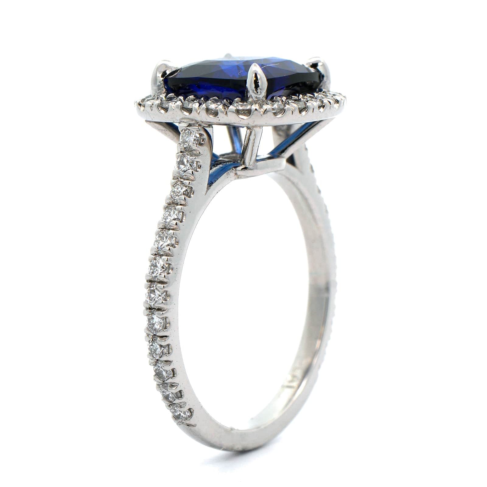 Platinum Cushion Cut Sapphire and Diamond Ring - Image 2