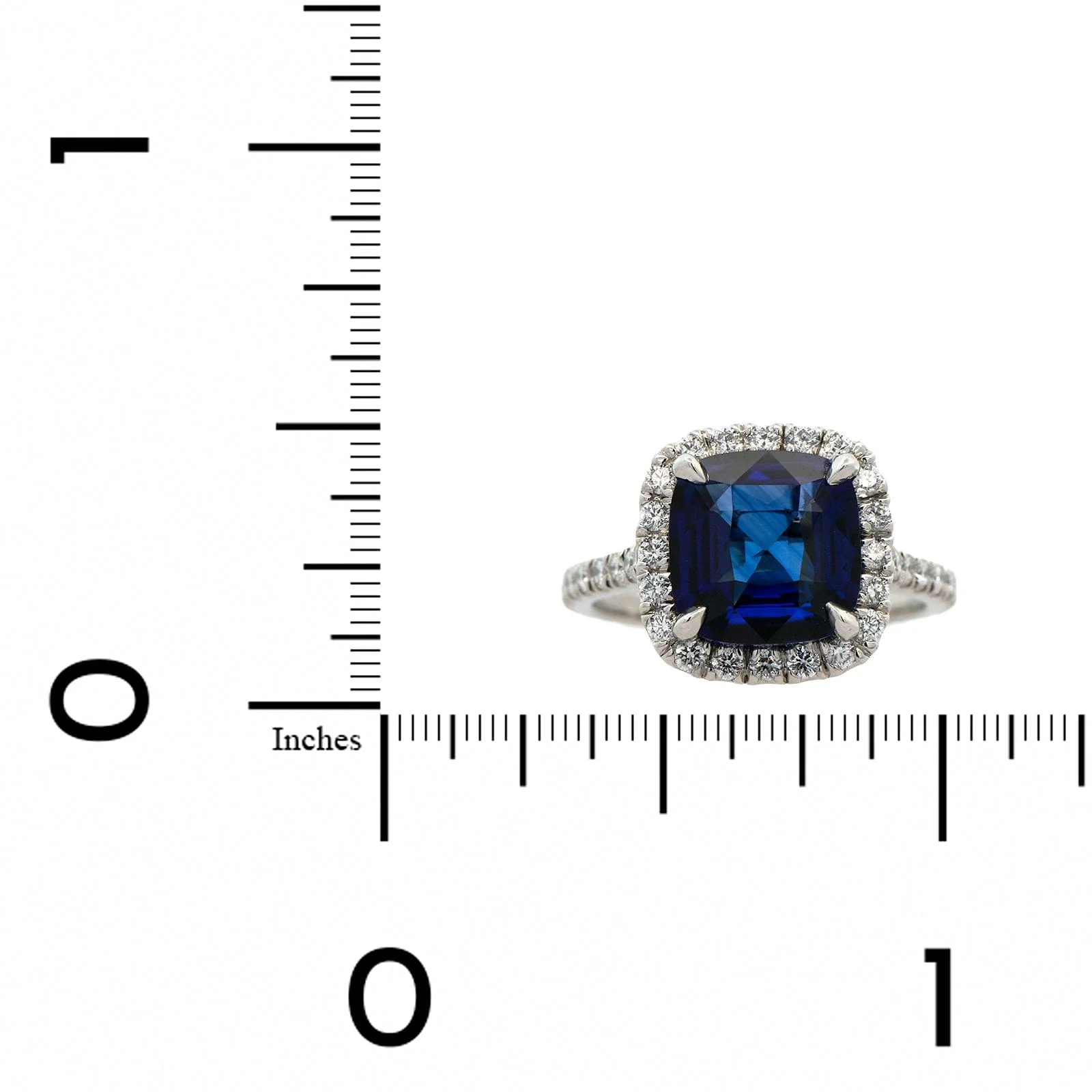 Platinum Cushion Cut Sapphire and Diamond Ring - Image 3