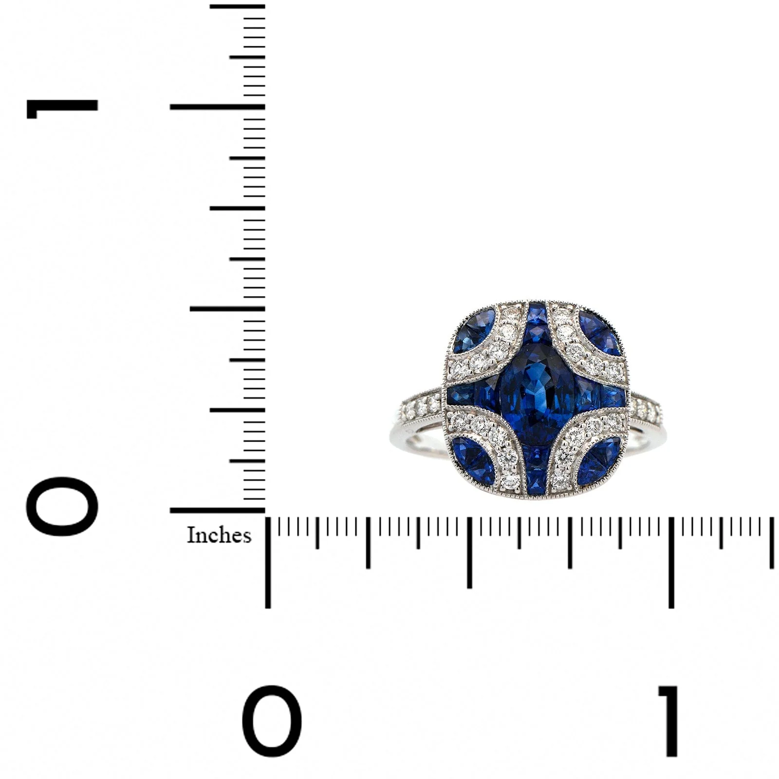 18K White Gold Blue Sapphire and Diamond Cluster Ring - Image 3