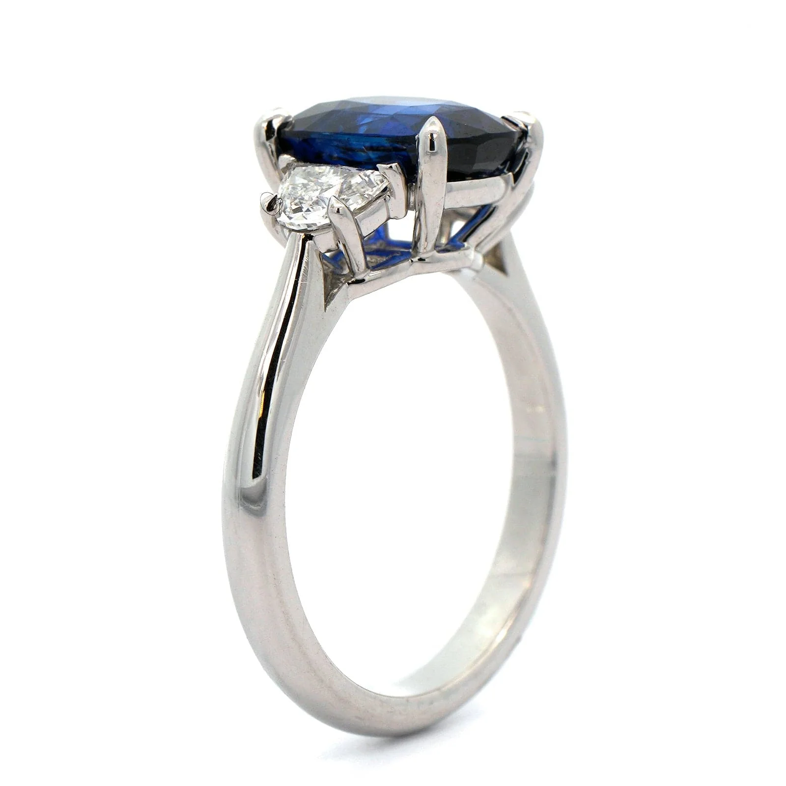 Platinum Cushion Sapphire and Half Moon Diamond Ring - Image 2
