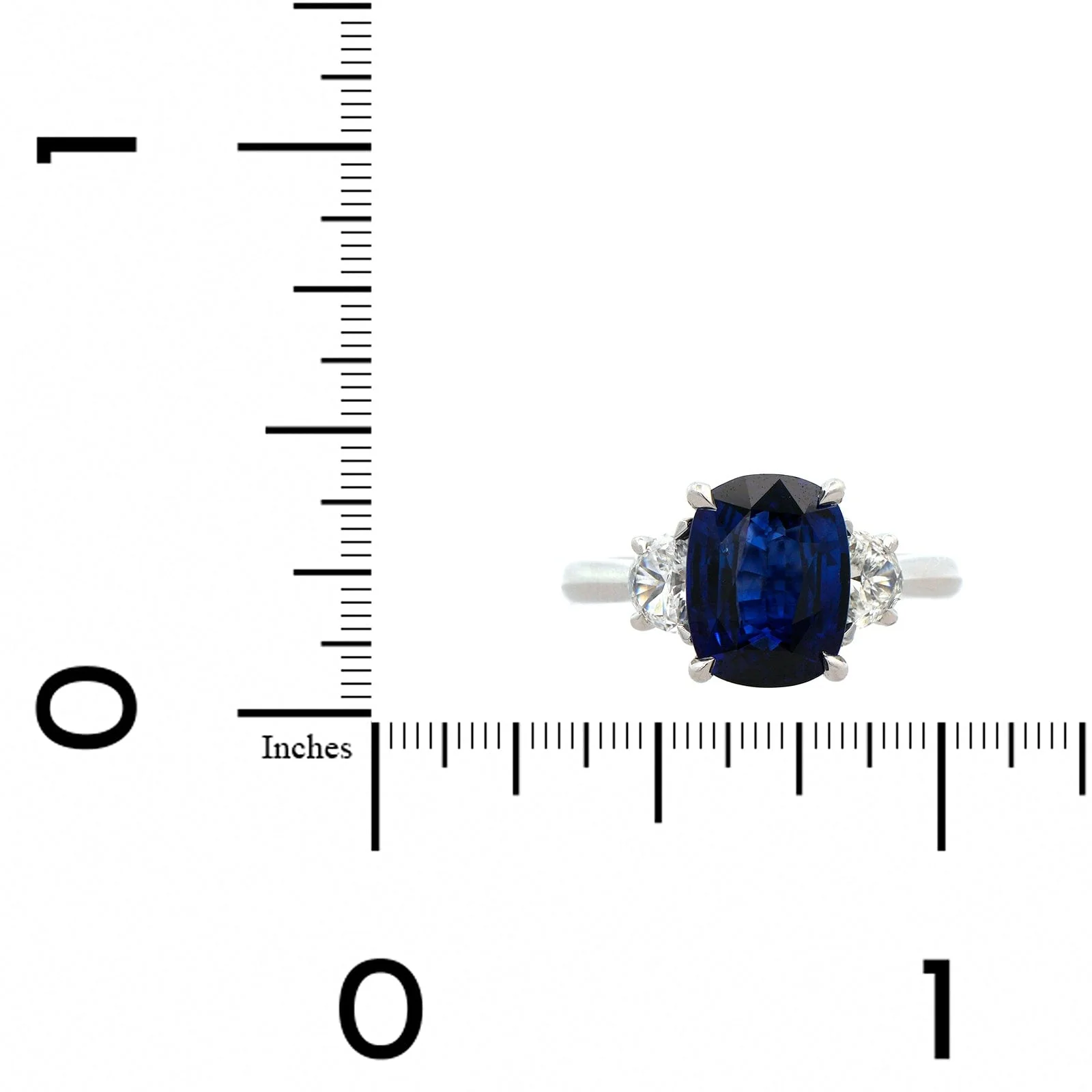 Platinum Cushion Sapphire and Half Moon Diamond Ring - Image 3