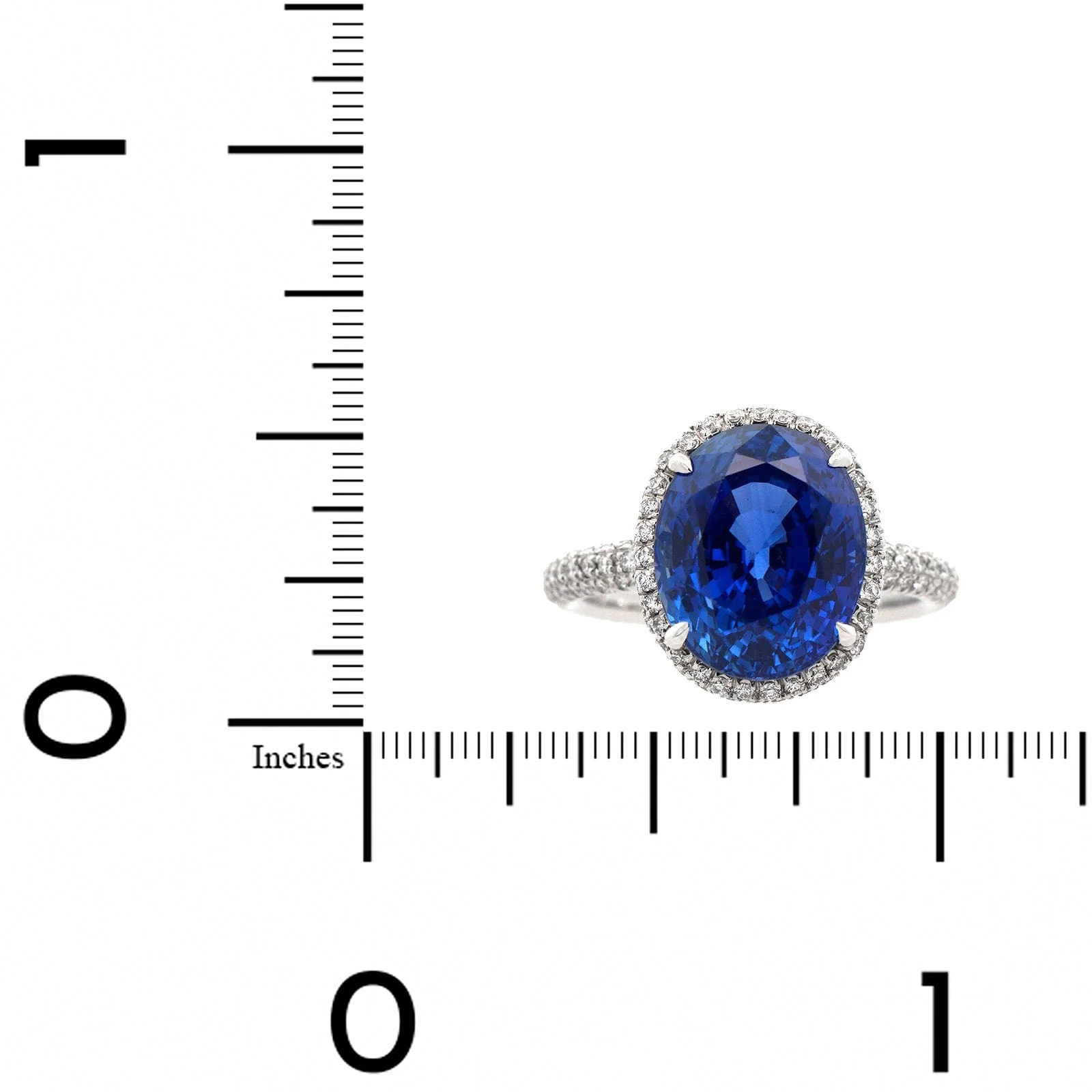 Platinum Oval Sapphire and Diamond Halo Ring - Image 3