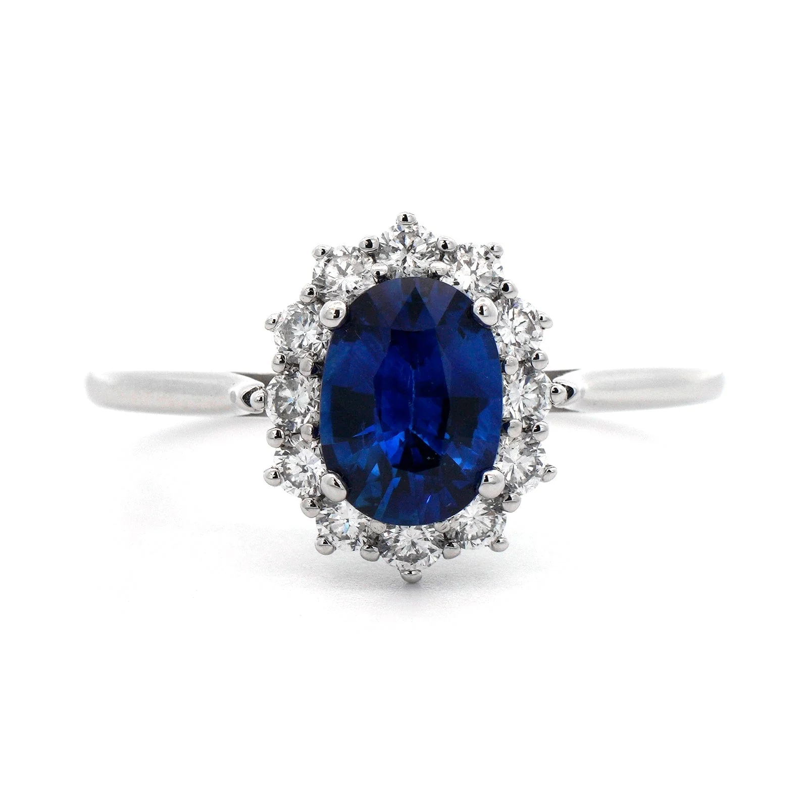 14K White Gold Oval Sapphire and Diamond Halo Ring - Image 4