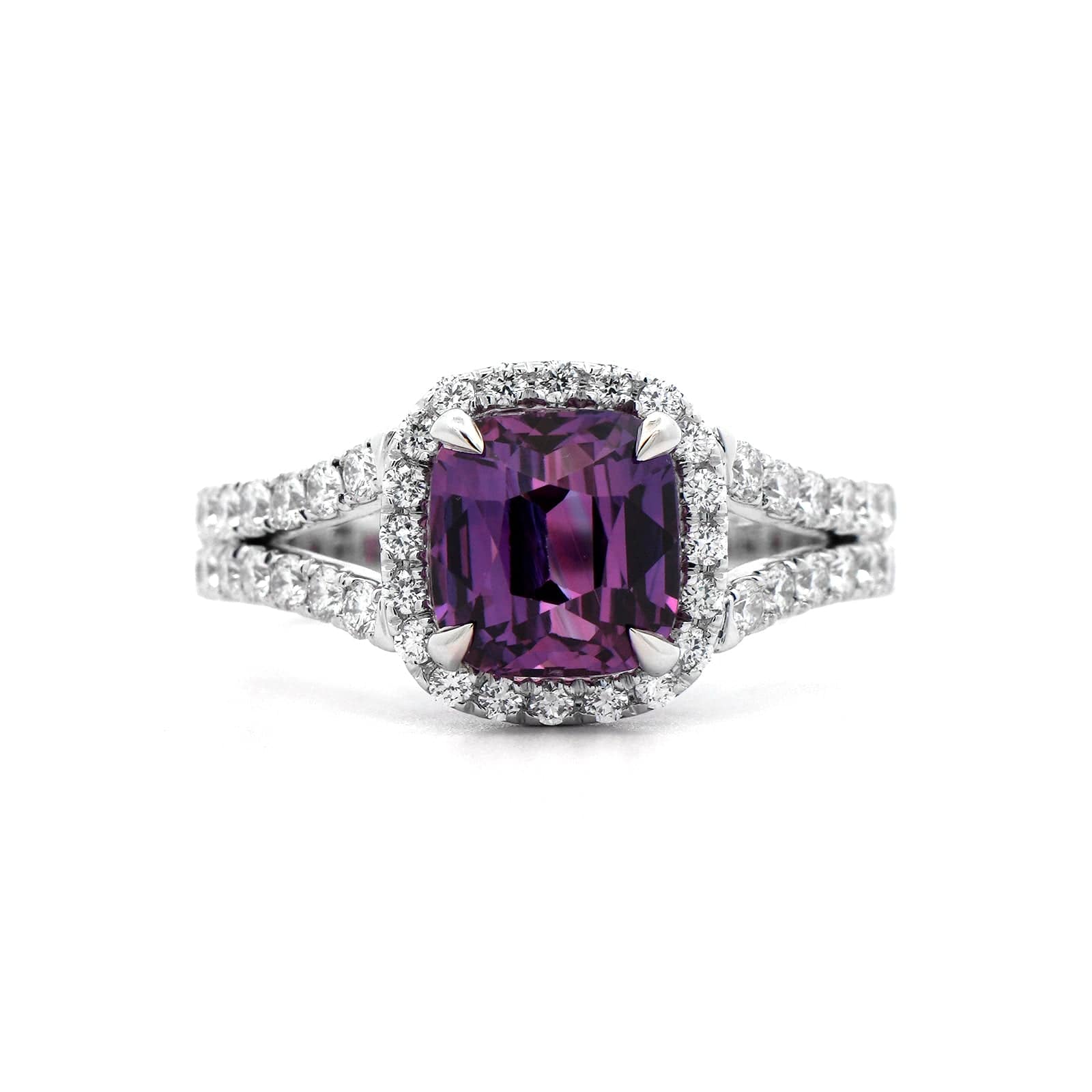 18K White Gold Purple Sapphire Diamond Ring
