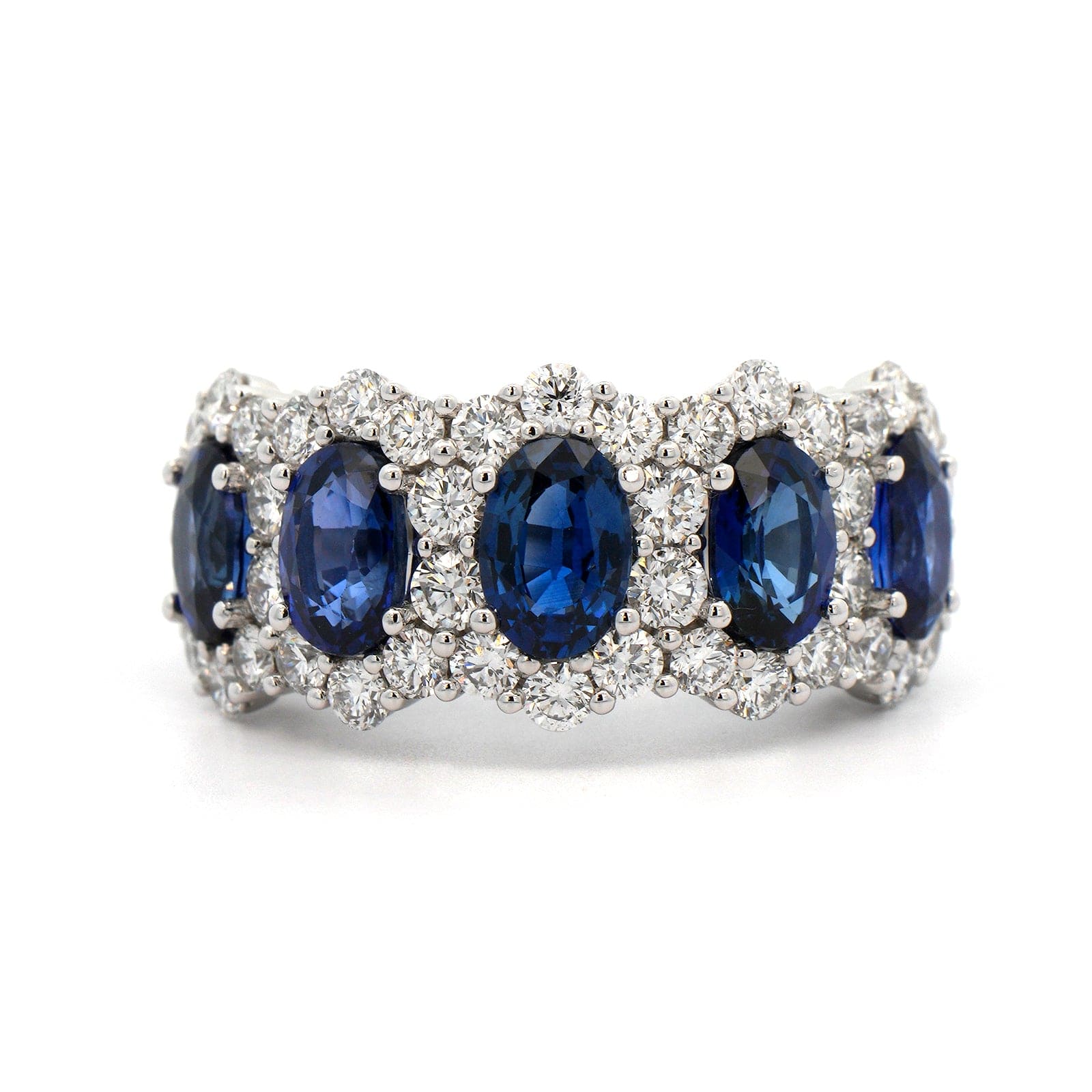 18K White Gold Oval Sapphire and Diamond Halo Ring