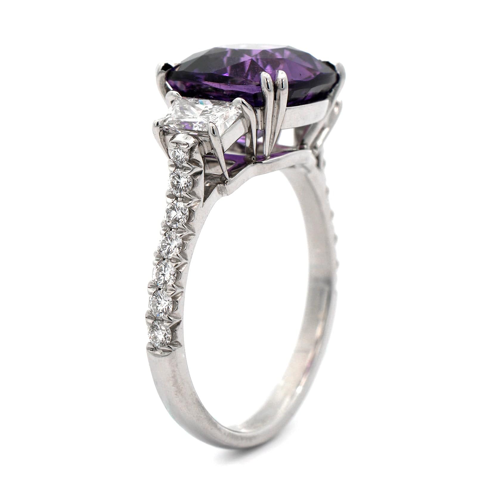 Platinum 3 Stone Sapphire and Diamond Ring - Image 2