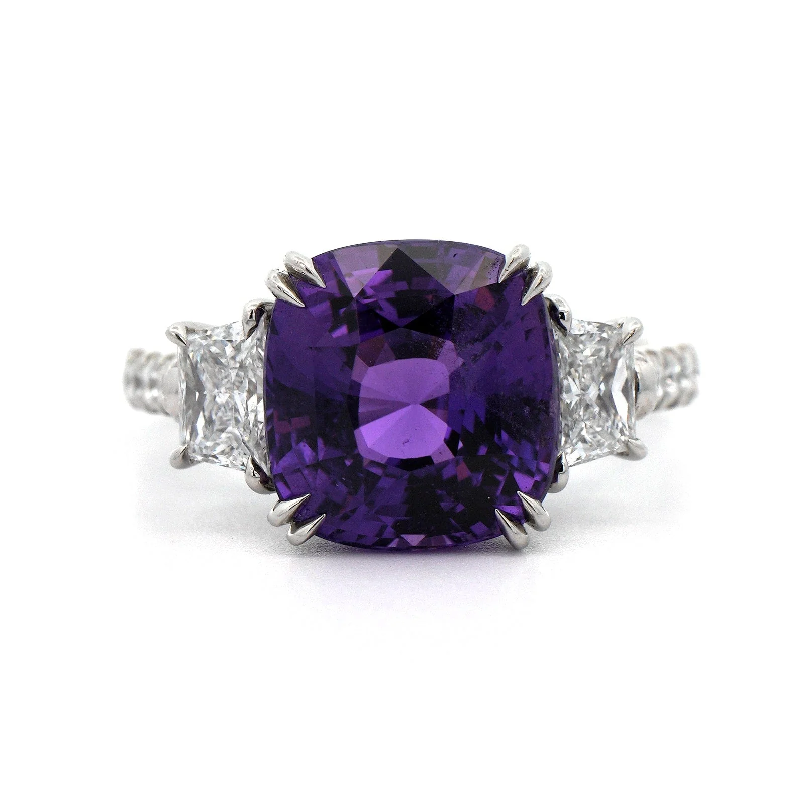 Platinum 3 Stone Sapphire and Diamond Ring - Image 4