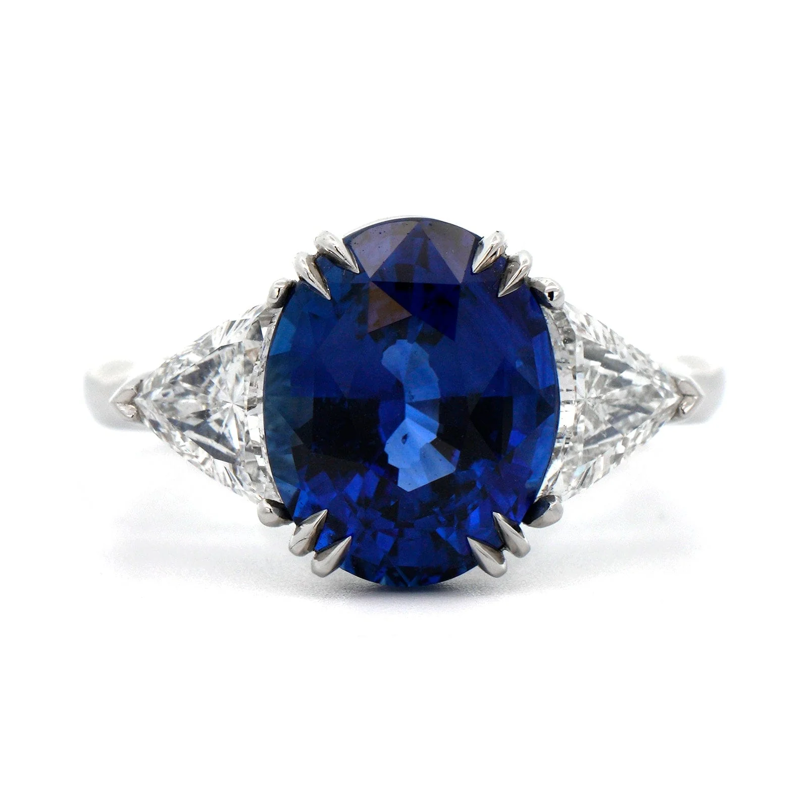 Platinum 3 Stone Blue Sapphire and Diamond Ring