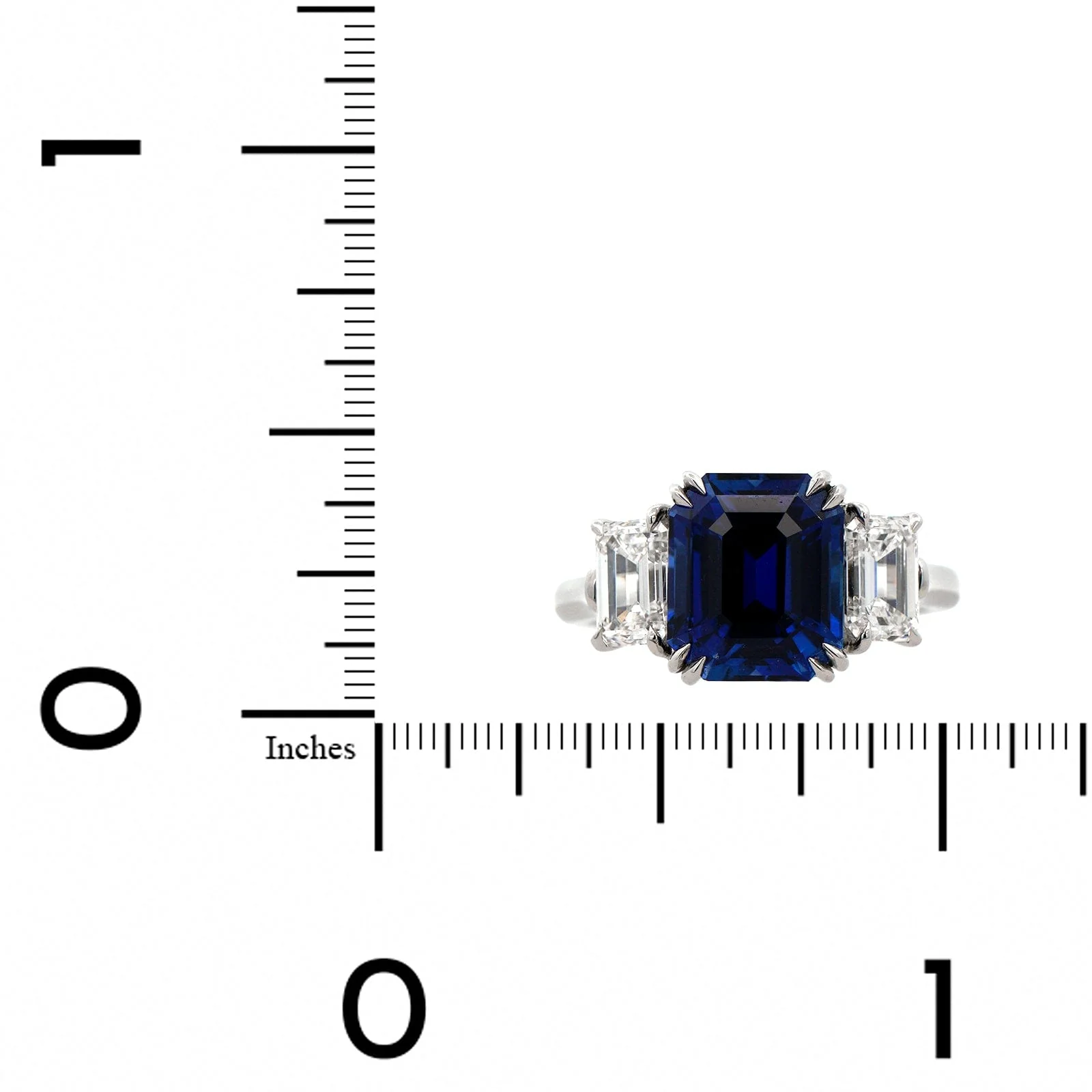 Platinum 3 Stone Blue Sapphire and Diamond Ring - Image 3