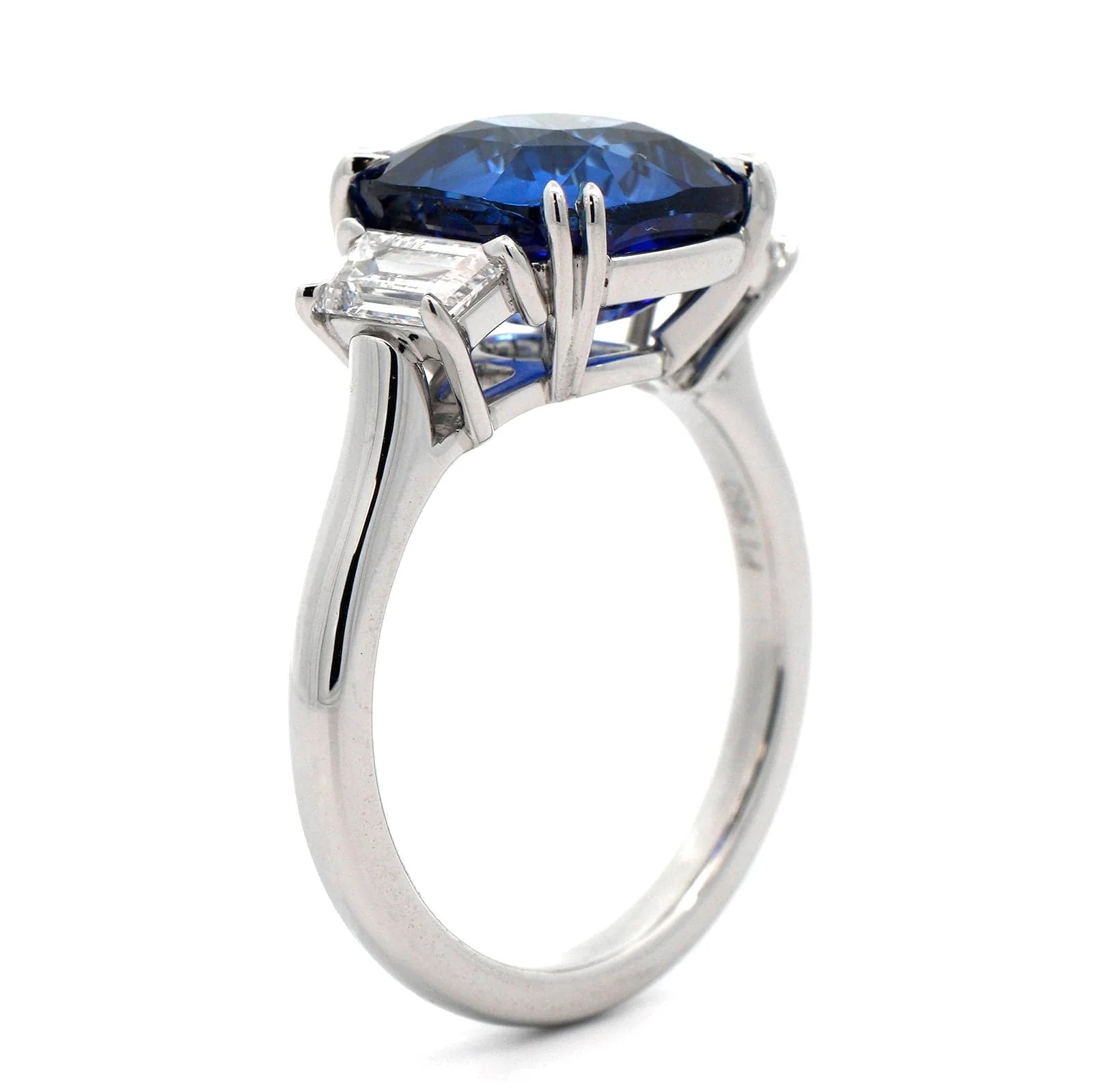 Platinum 3 Stone Blue Sapphire and Diamond Ring - Image 2