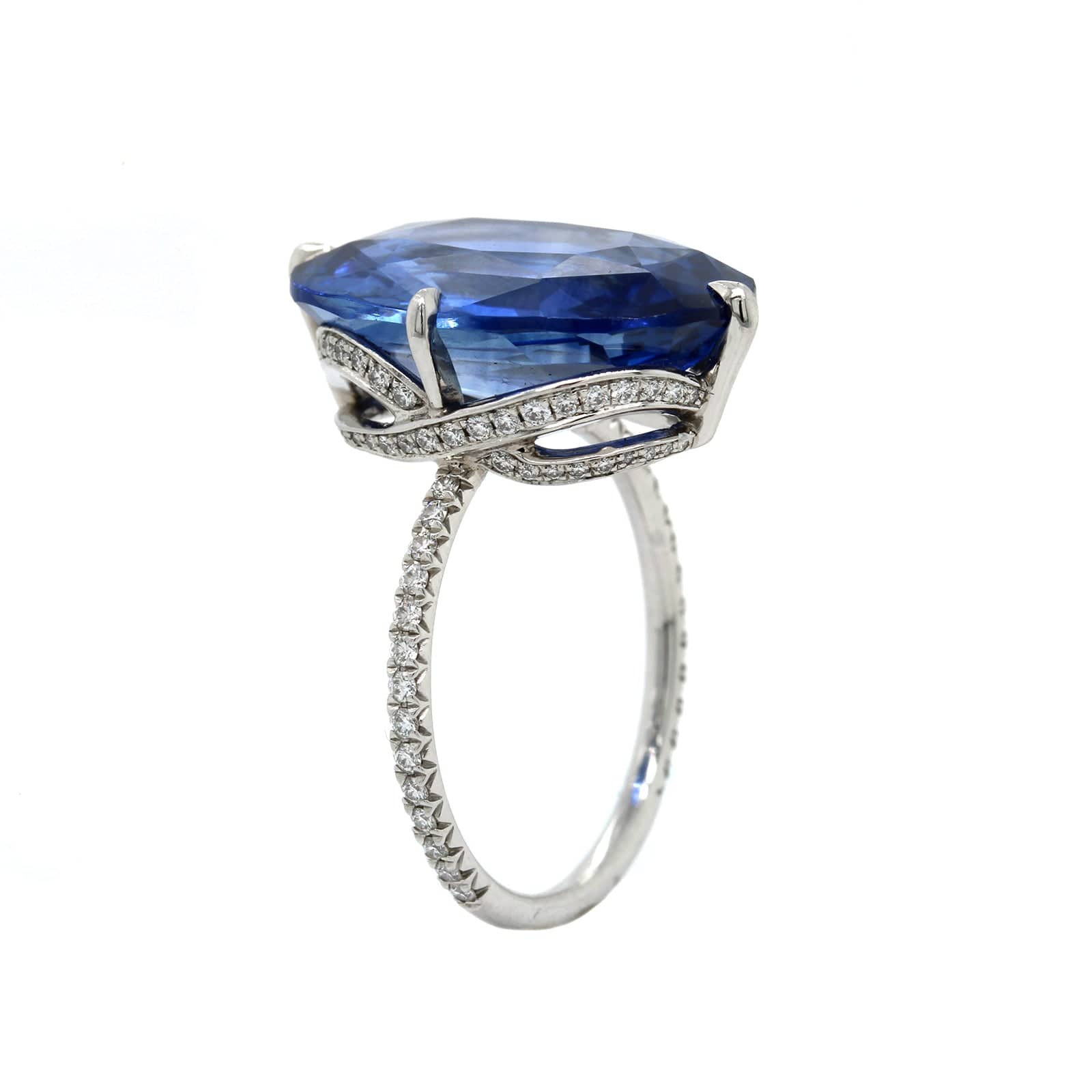 Platinum Oval Blue Sapphire and Diamond Ring - Image 2