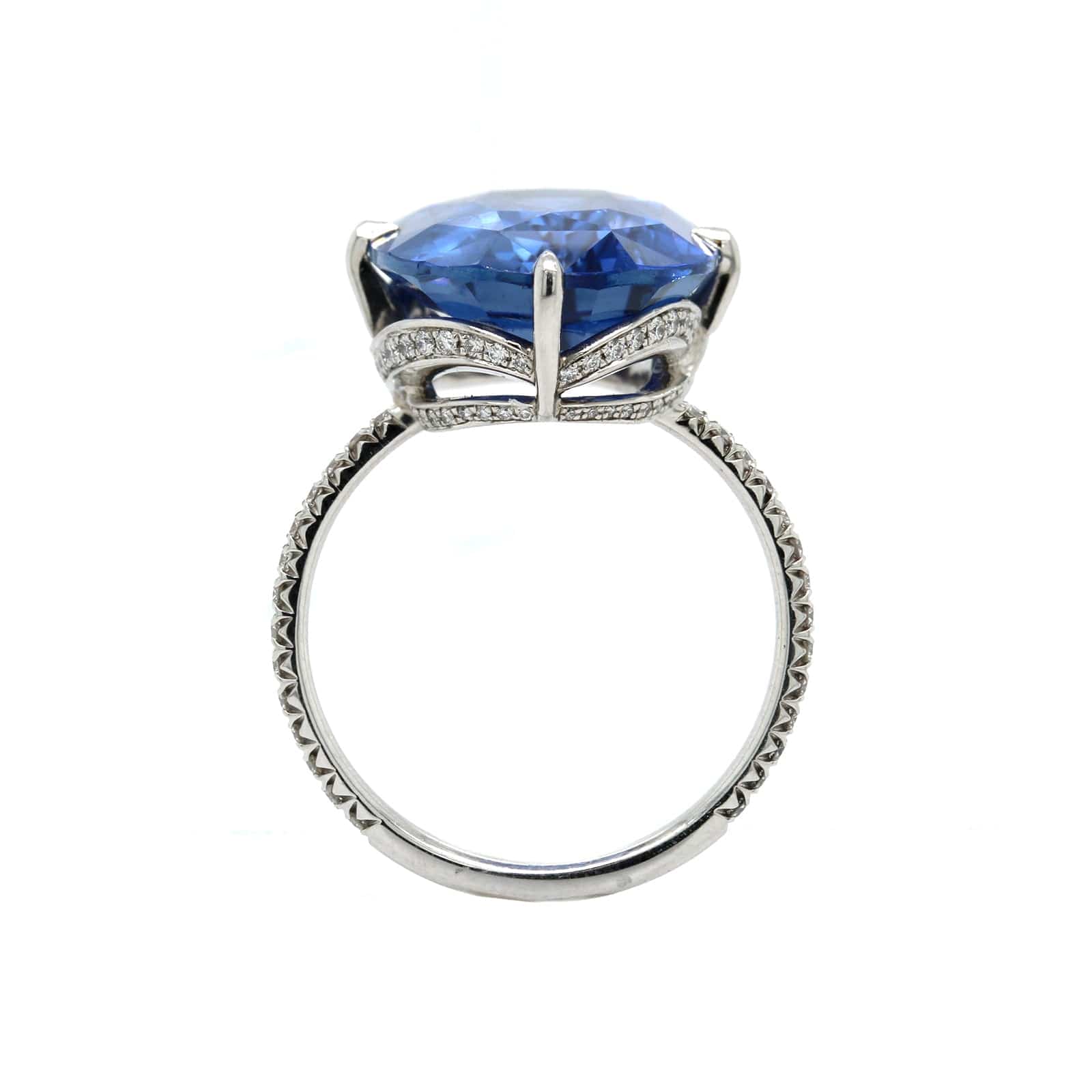 Platinum Oval Blue Sapphire and Diamond Ring - Image 3