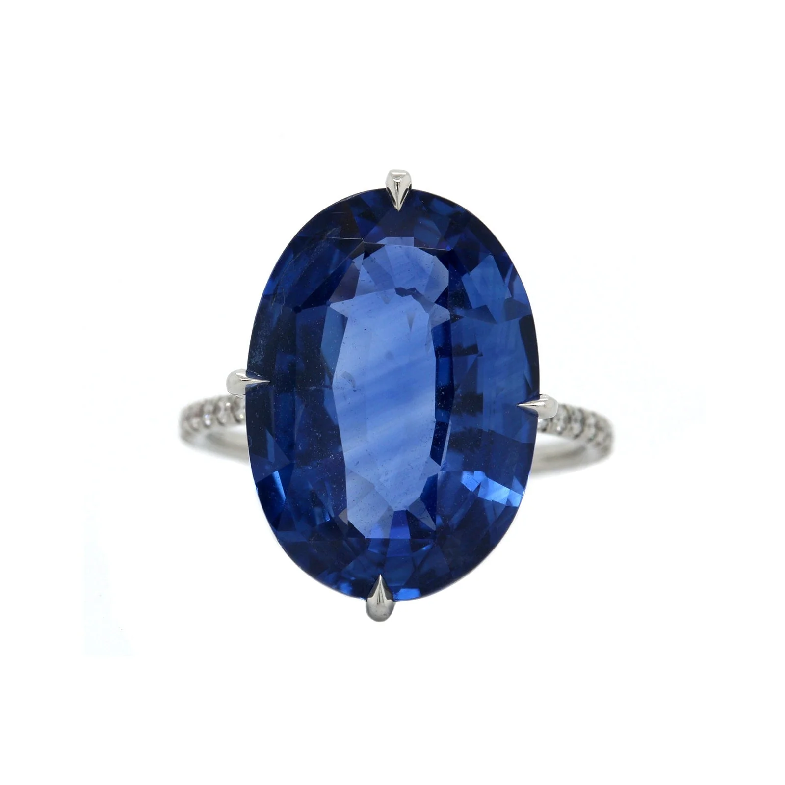 Platinum Oval Blue Sapphire and Diamond Ring - Image 5