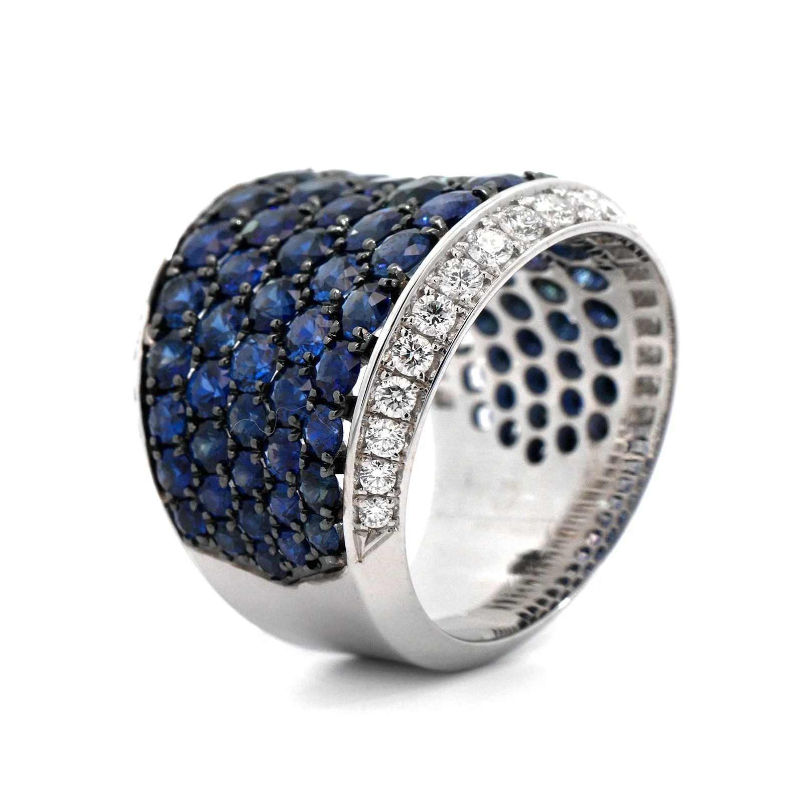 18K White Gold Multi Row Sapphire and Diamond Ring - Image 2