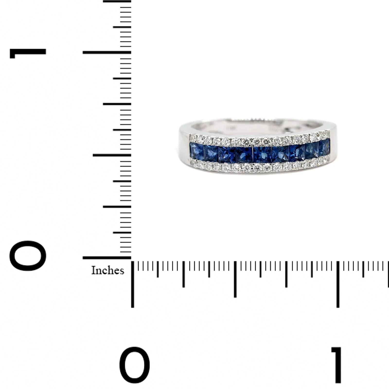 14K White Gold 3 Row Blue Sapphire and Diamond Ring - Image 4