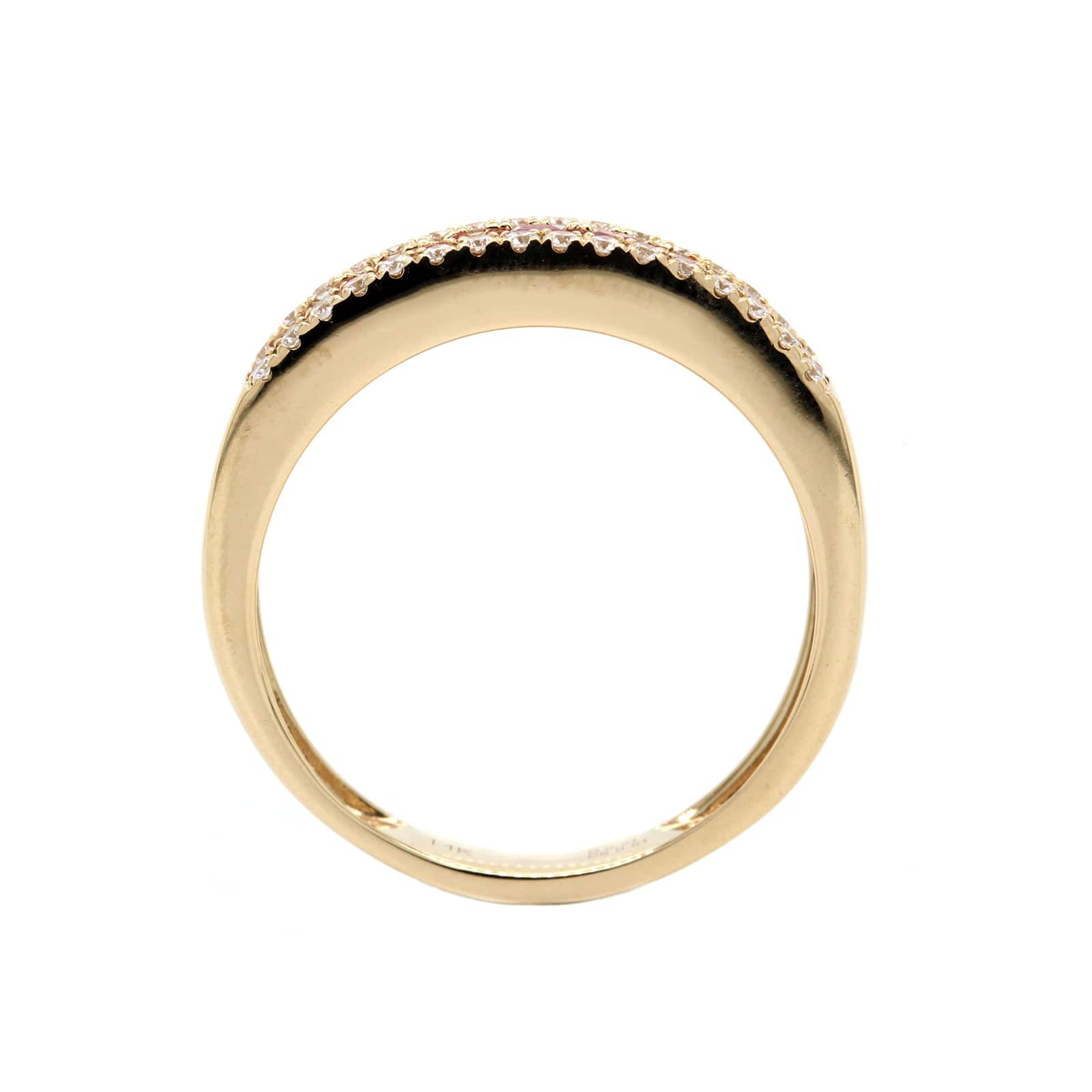 14K Yellow Gold 3 Row Pink Sapphire and Diamond Ring - Image 2