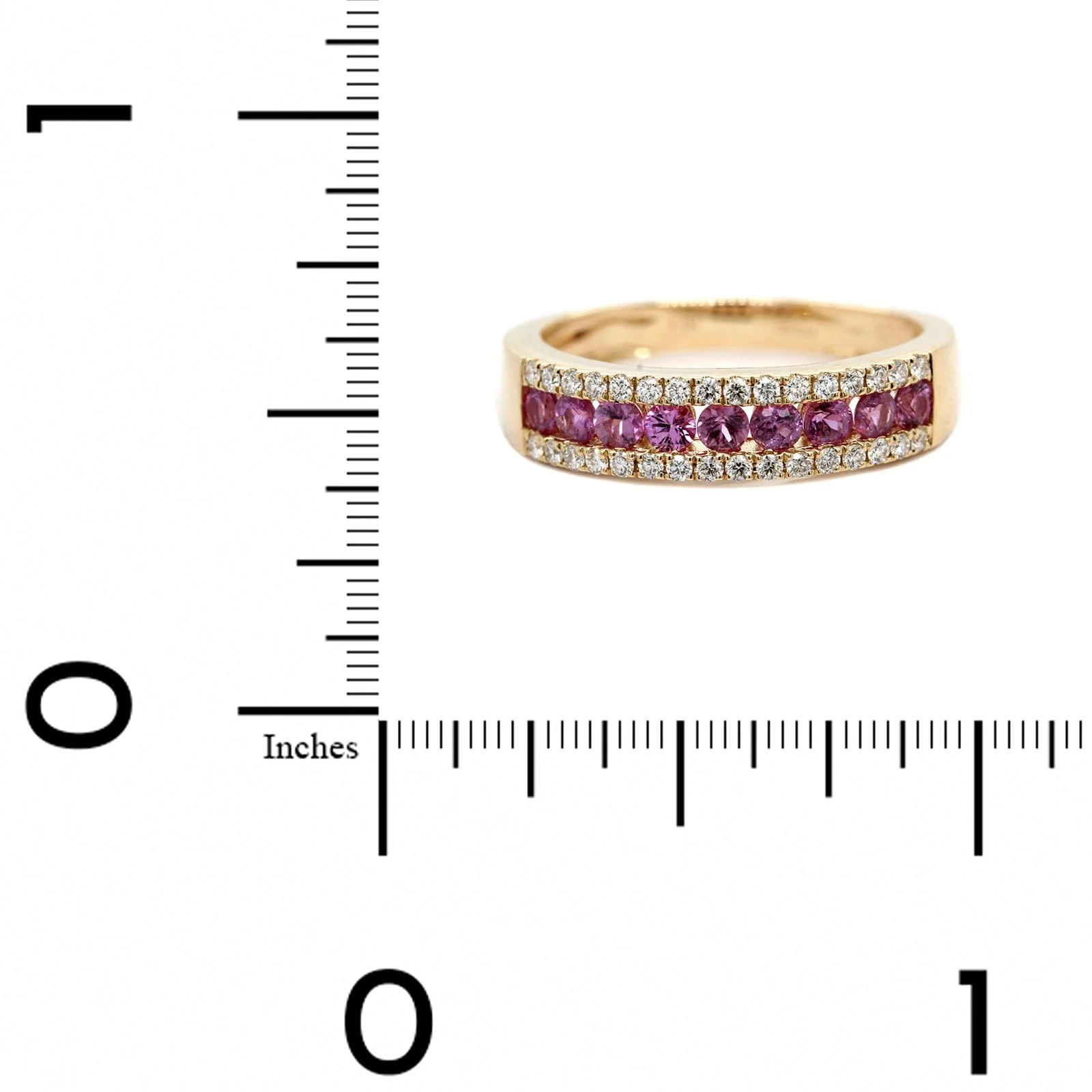 14K Yellow Gold 3 Row Pink Sapphire and Diamond Ring - Image 4