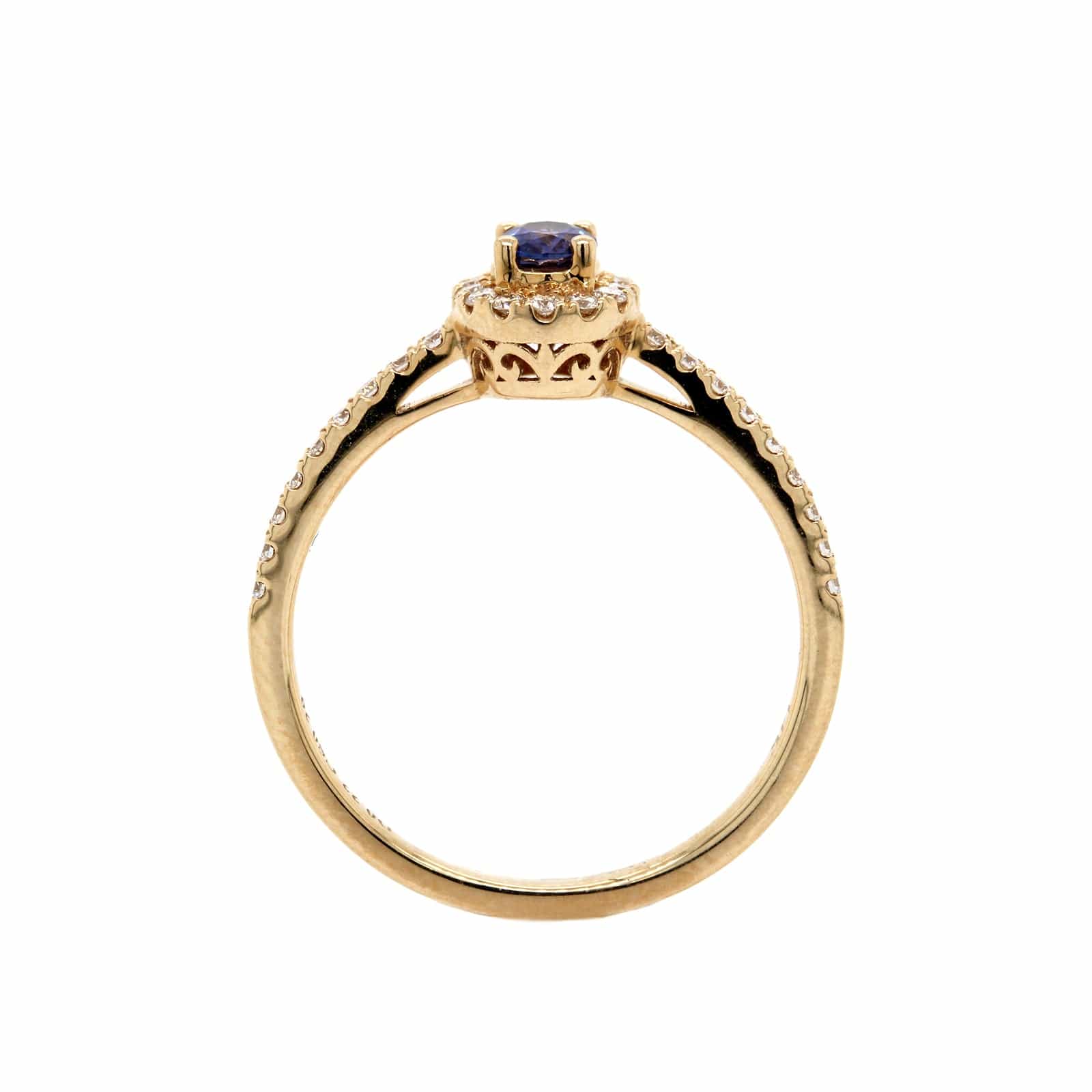 14K Yellow Gold Oval Sapphire and Diamond Halo Ring - Image 2