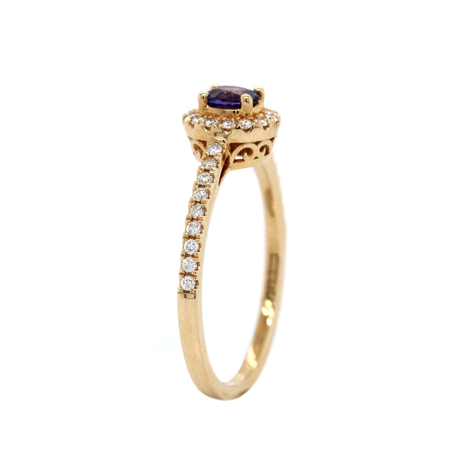 14K Yellow Gold Oval Sapphire and Diamond Halo Ring - Image 3