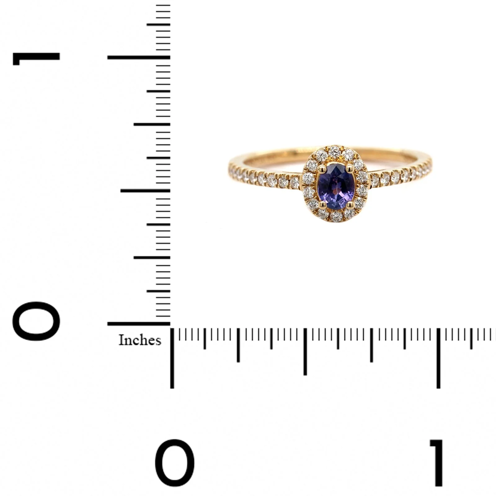 14K Yellow Gold Oval Sapphire and Diamond Halo Ring - Image 4
