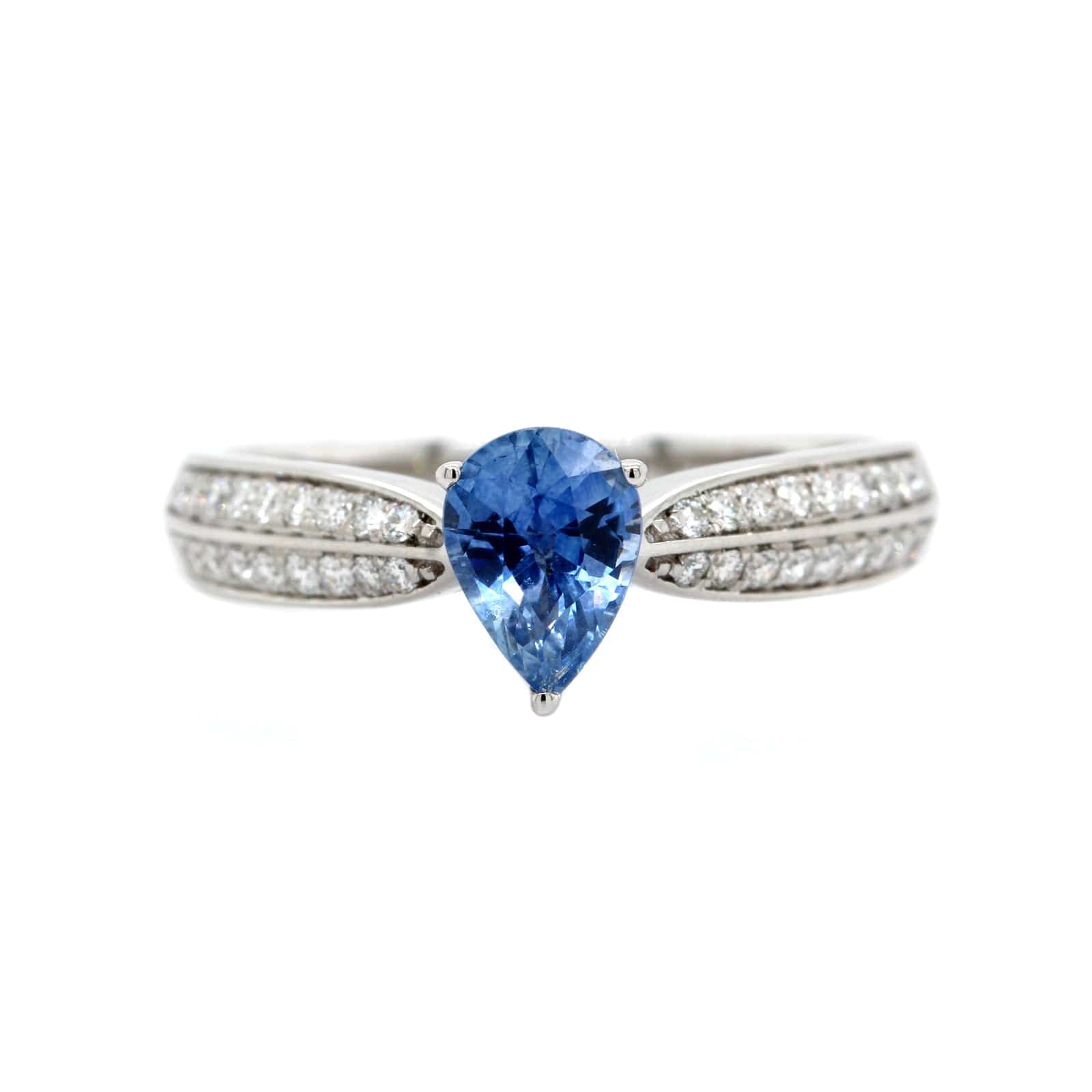 14K White Gold Pear Sapphire and Diamond Ring