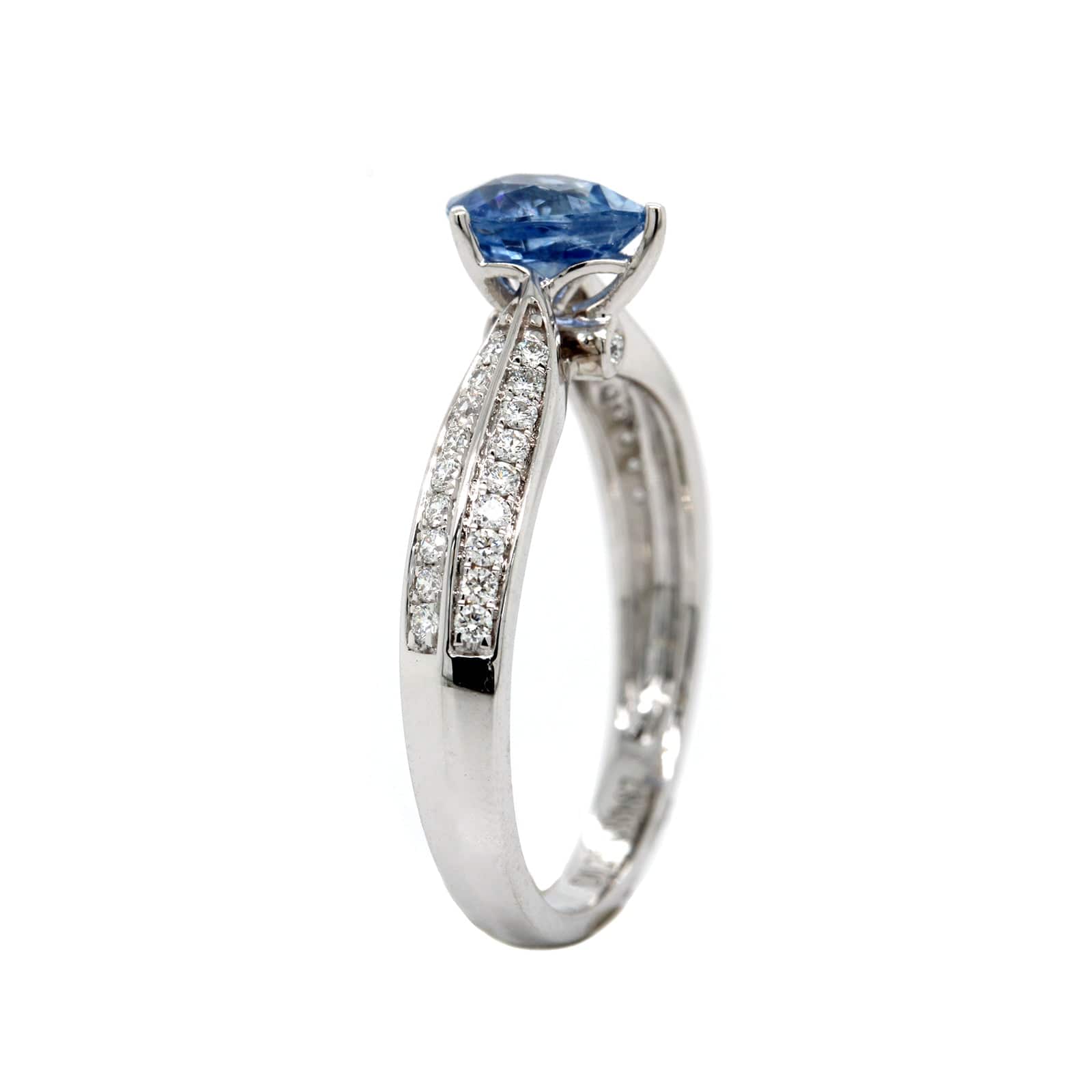 14K White Gold Pear Sapphire and Diamond Ring - Image 3