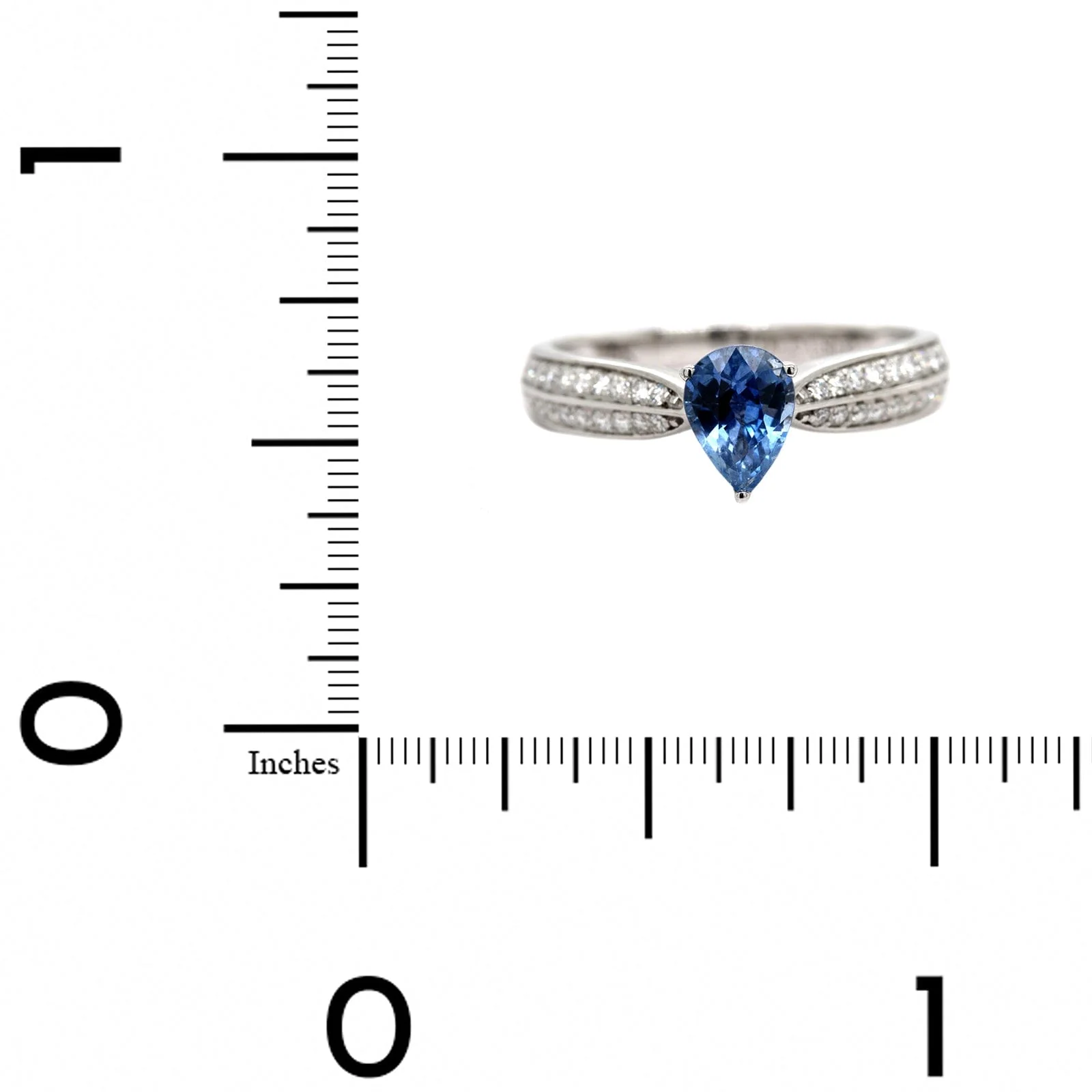 14K White Gold Pear Sapphire and Diamond Ring - Image 4