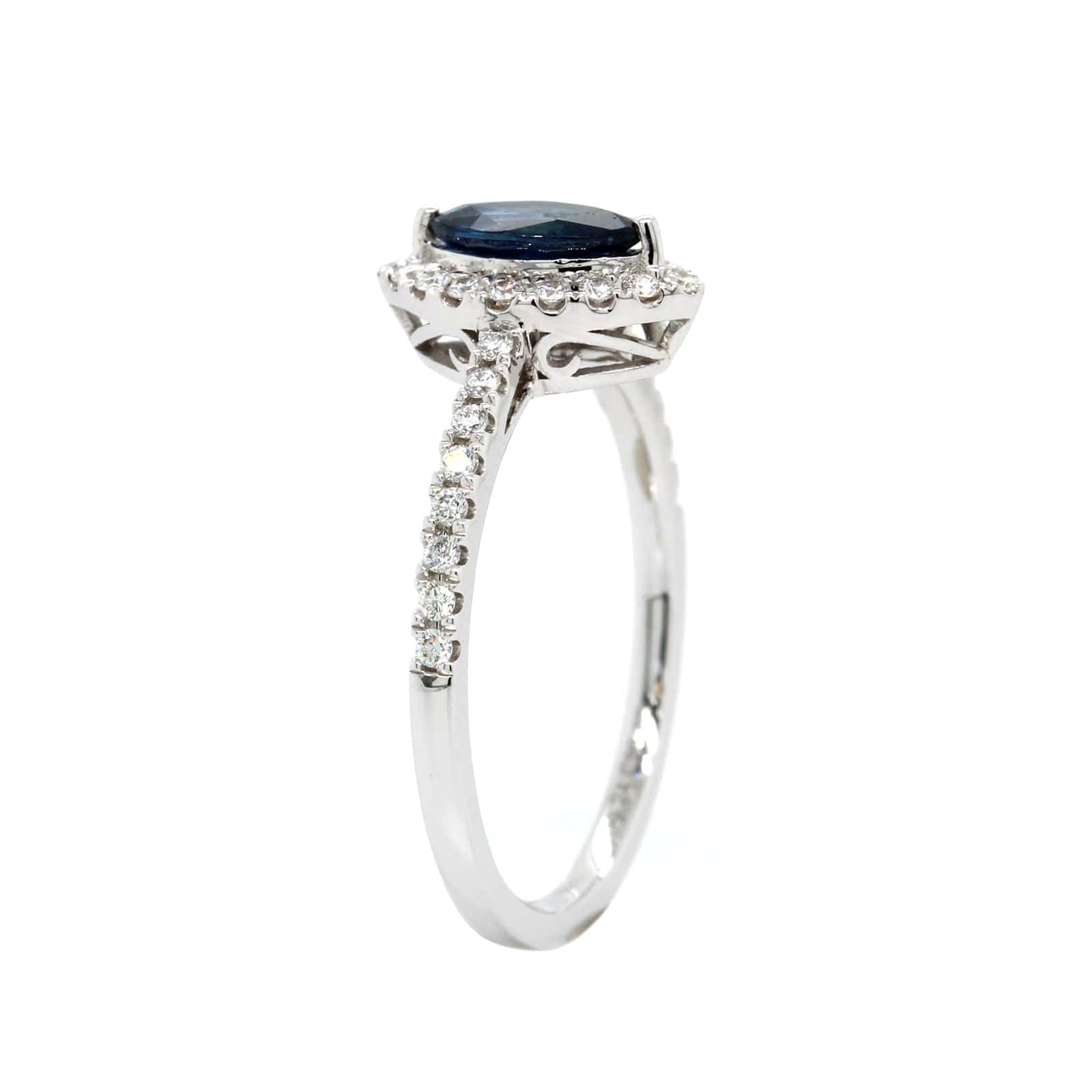 14K White Gold Marquise Cut Sapphire and Diamond Ring - Image 3