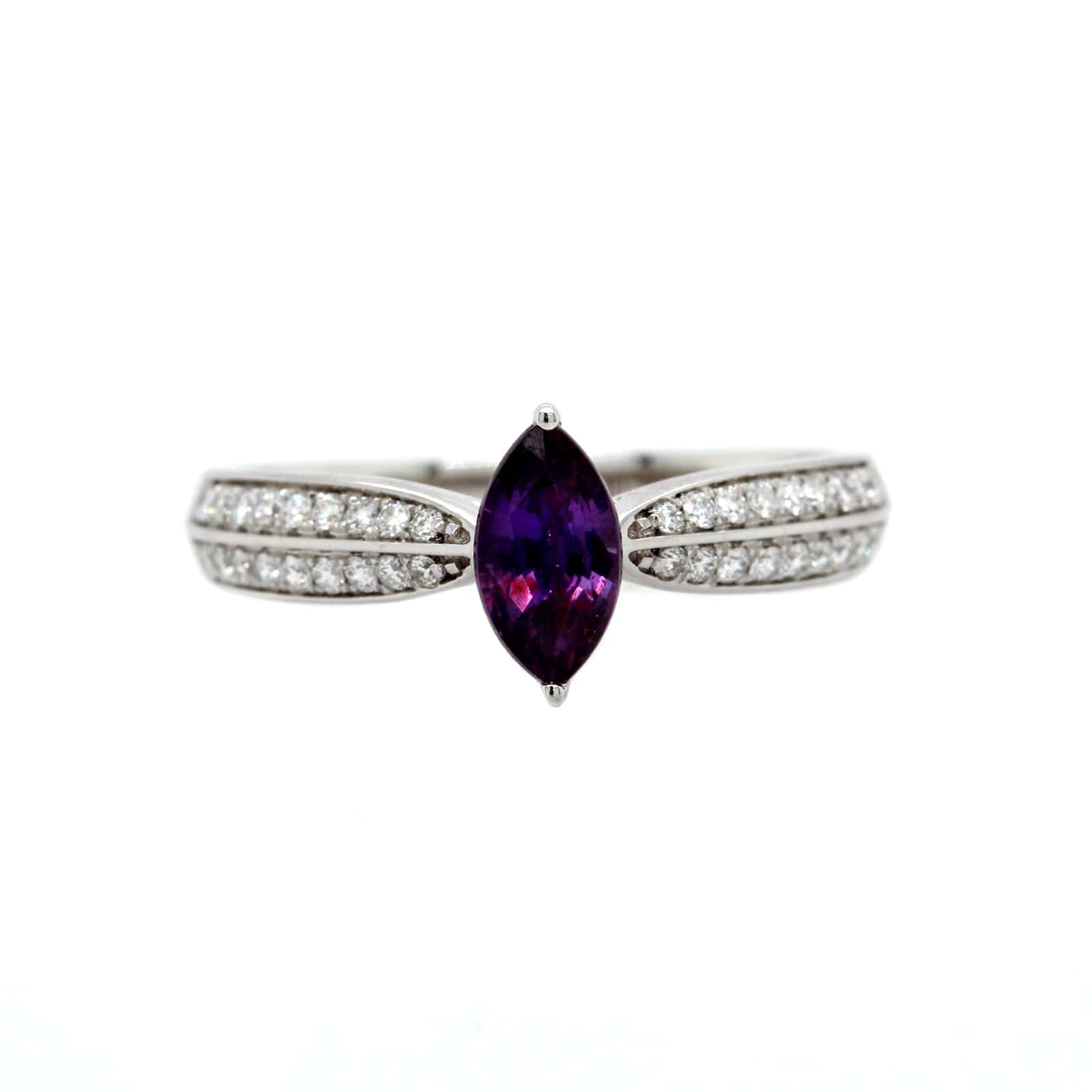 14K White Gold Marquise Cut Purple Sapphire and Diamond Ring