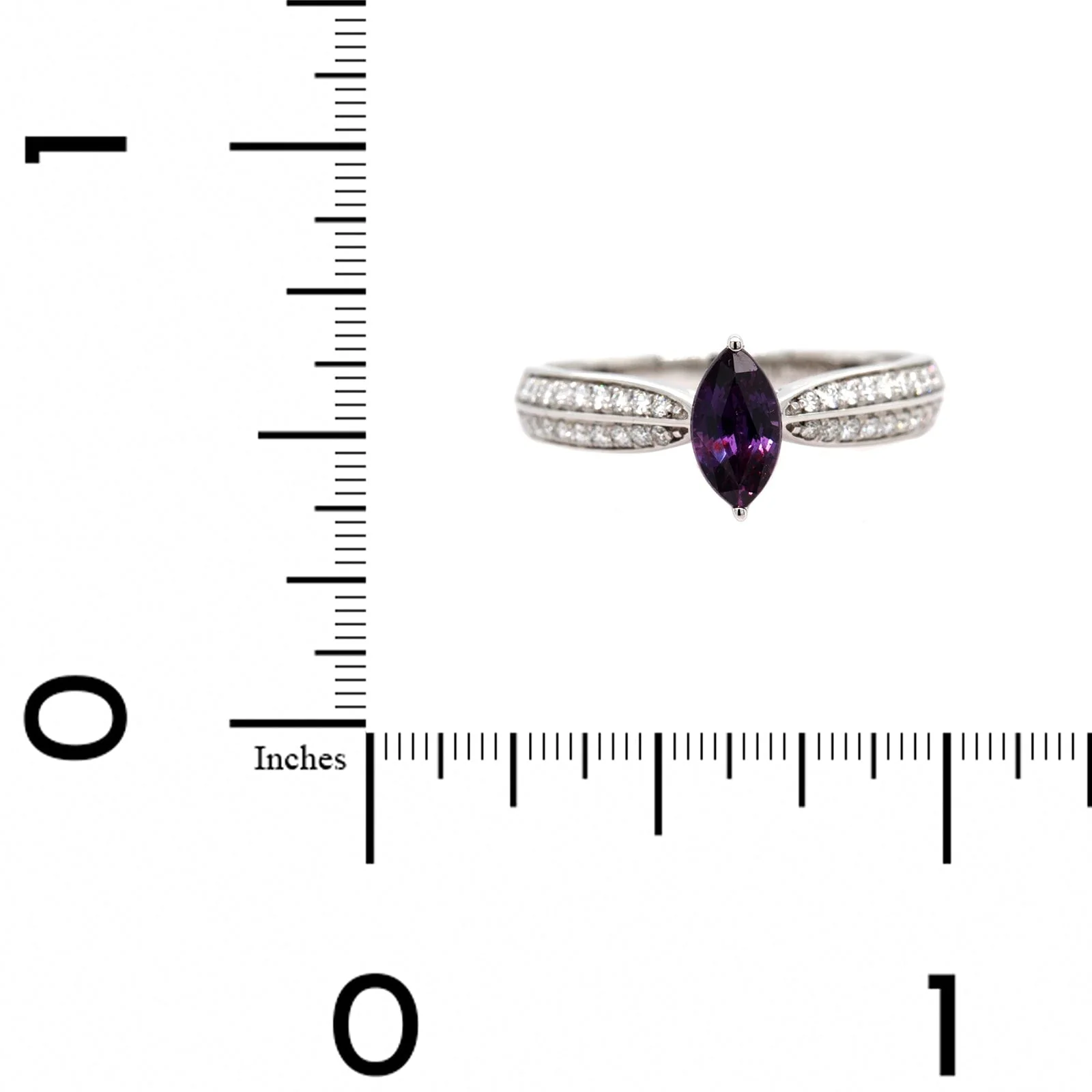 14K White Gold Marquise Cut Purple Sapphire and Diamond Ring - Image 4