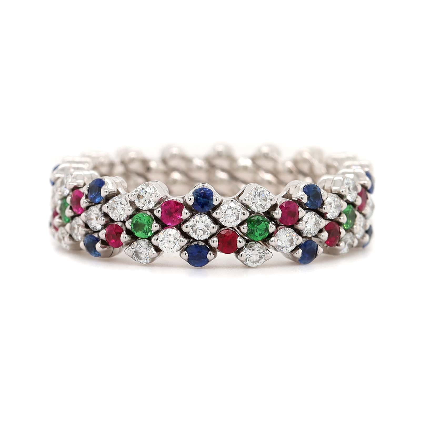 18K White Gold Adjustable Diamond and Multi Gemstone Ring - Image 2