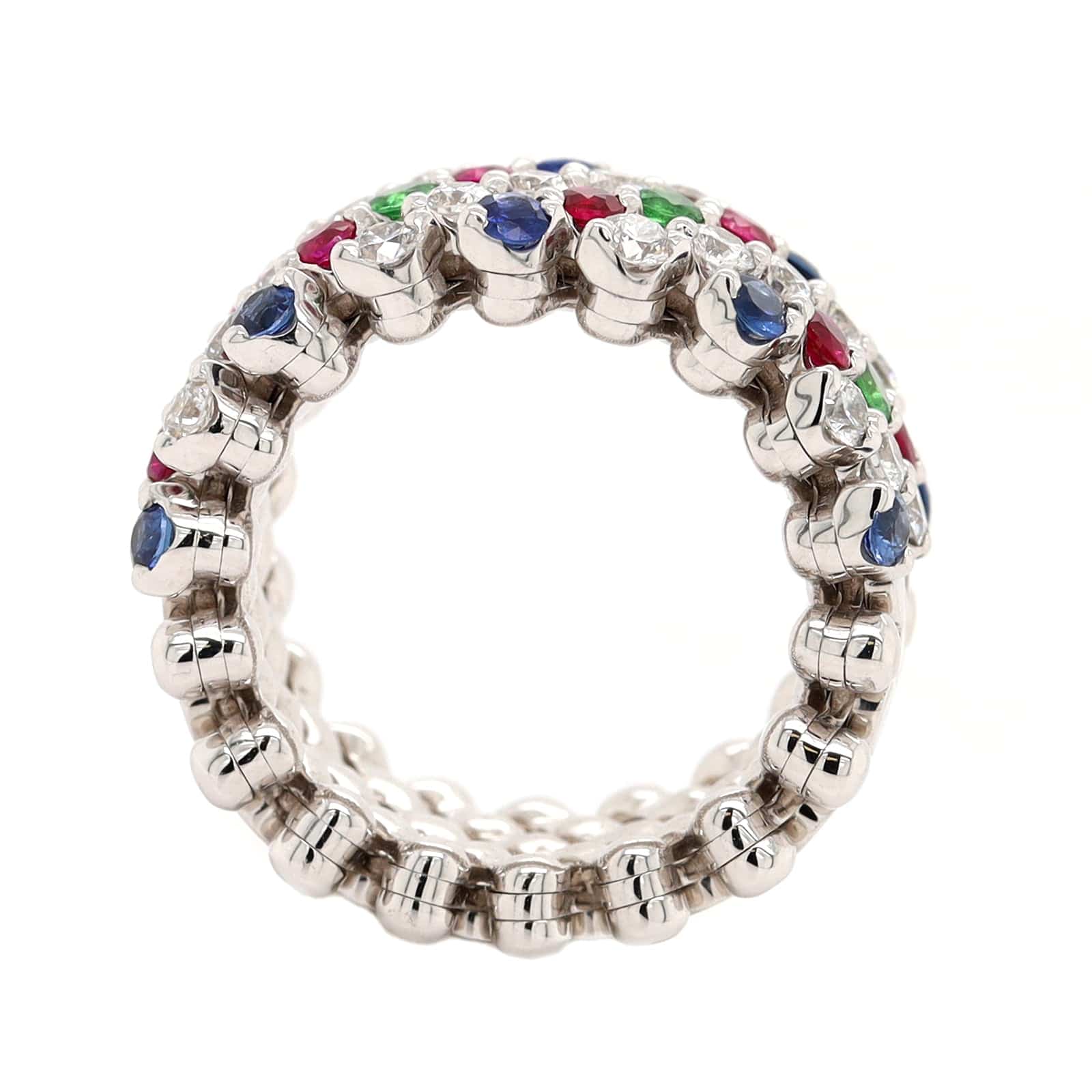 18K White Gold Adjustable Diamond and Multi Gemstone Ring - Image 3