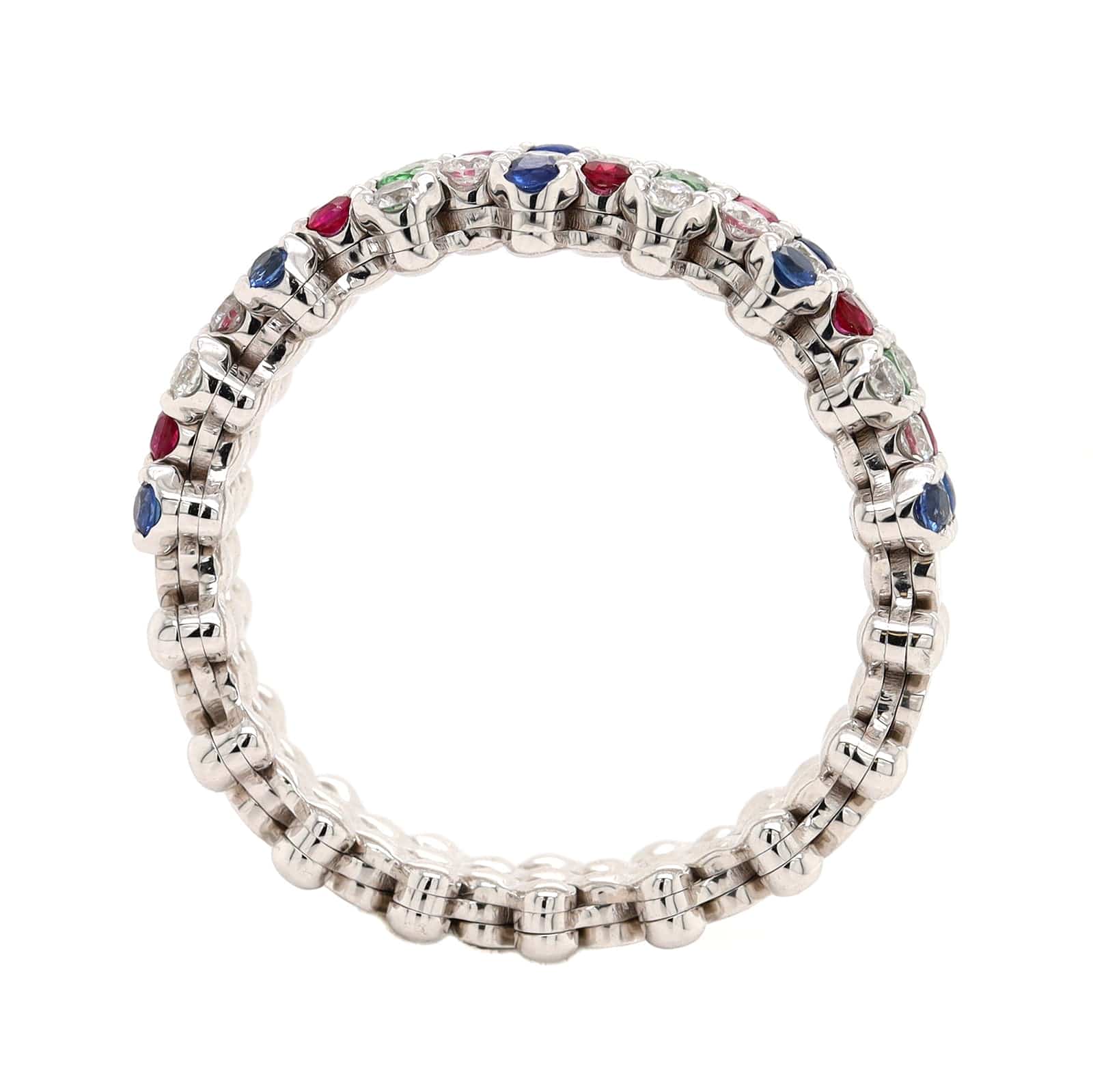 18K White Gold Adjustable Diamond and Multi Gemstone Ring - Image 4