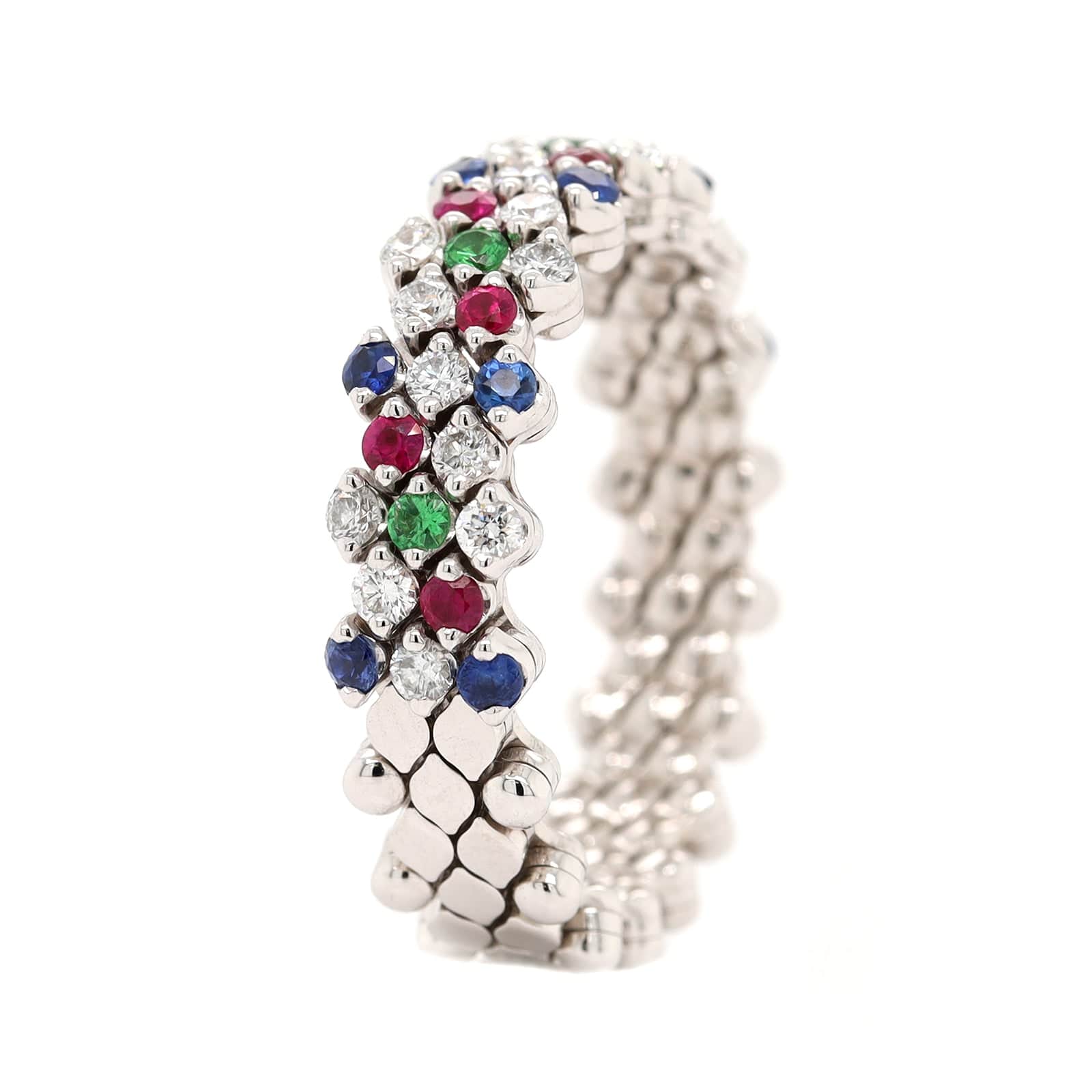 18K White Gold Adjustable Diamond and Multi Gemstone Ring - Image 5