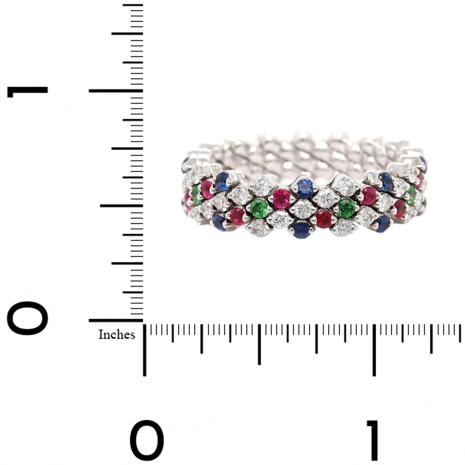 18K White Gold Adjustable Diamond and Multi Gemstone Ring - Image 7